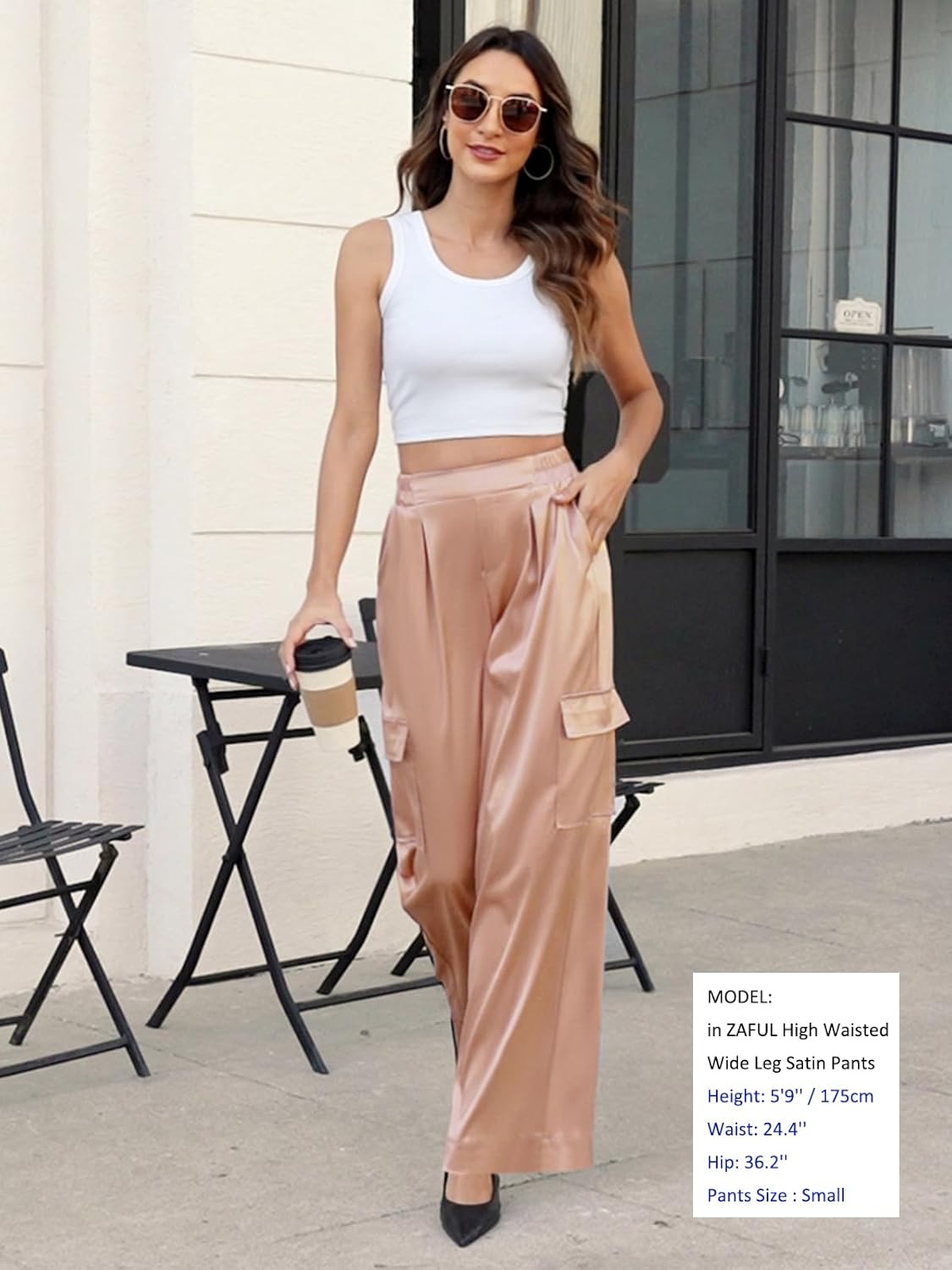 ZAFUL Womens Satin Pants Wide Leg High Waisted Cargo Pants Silky Dressy Casual Slack Trousers - Image 5