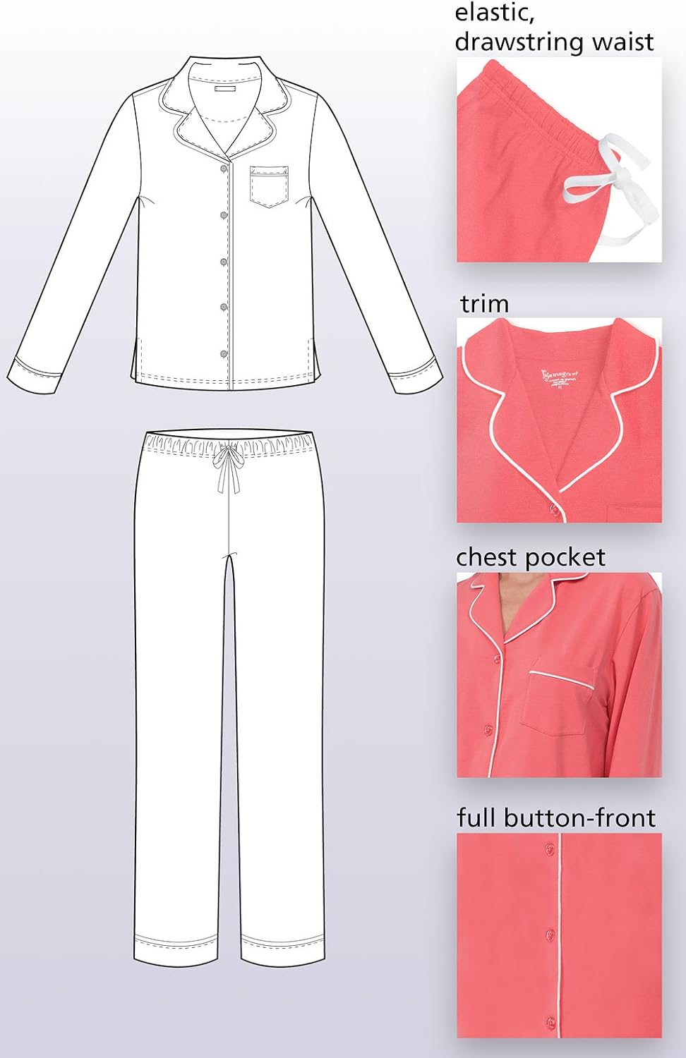 PajamaGram Pajama Set For Women - Pajamas Women Jersey Boyfriend, 100% Cotton - Image 5