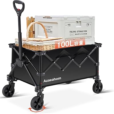 キャリーワゴン キャリーカート Azaeahom 折りたたみ 大容量 100L 耐荷重100kg フロアマット付き 消音タイヤ ワンタッチ収納 キャンプカート  …