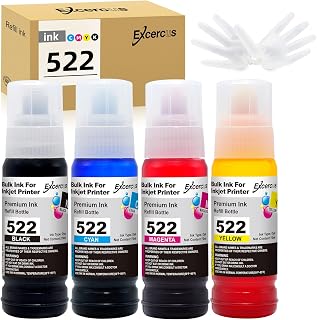 EXCERCUS Compatible Ink Bottle Replacement for T522 522 Refill Ink Use for ET-2710 ET-2720 ET-4700 ET-1110 Printes(1 Black, 1 Cyan, 1 Magenta, 1 Yellow, 4-Pack)
