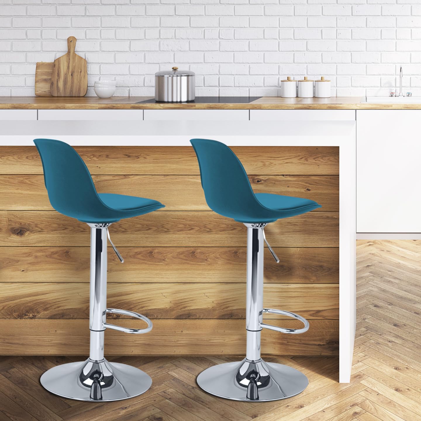 IDMarket - Set di 2 sgabelli da bar design blu anatra KARL