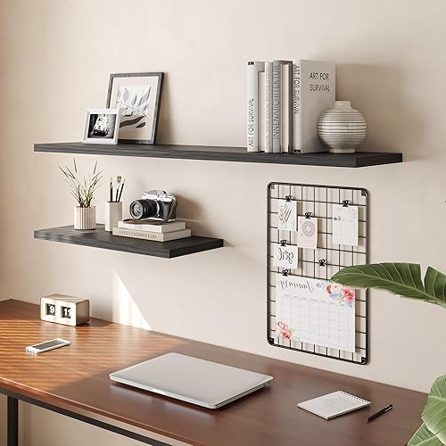 Miniatura 2 de JPND Estante flotante, juego de 1 estante de pared, 24 pulgadas de ancho x 12.75 pulgadas de profundidad x 2 pulgadas de alto, estante flotante de