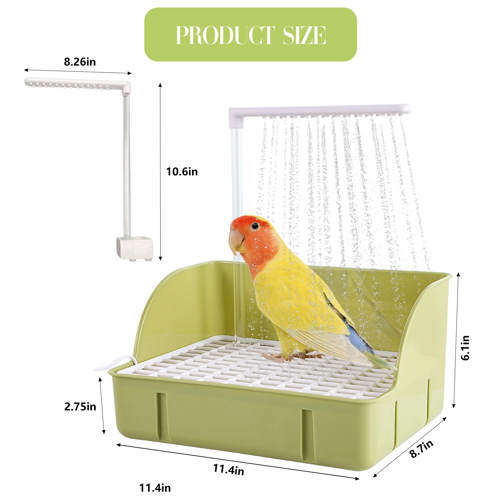 Baignoire automatique pour perroquet, grande fontaine d'intérieur avec eau courante, contient USB et pompe, pour oiseaux de compagnie, gris africain, calopsitte, conure, perruche, inséparable (vert)