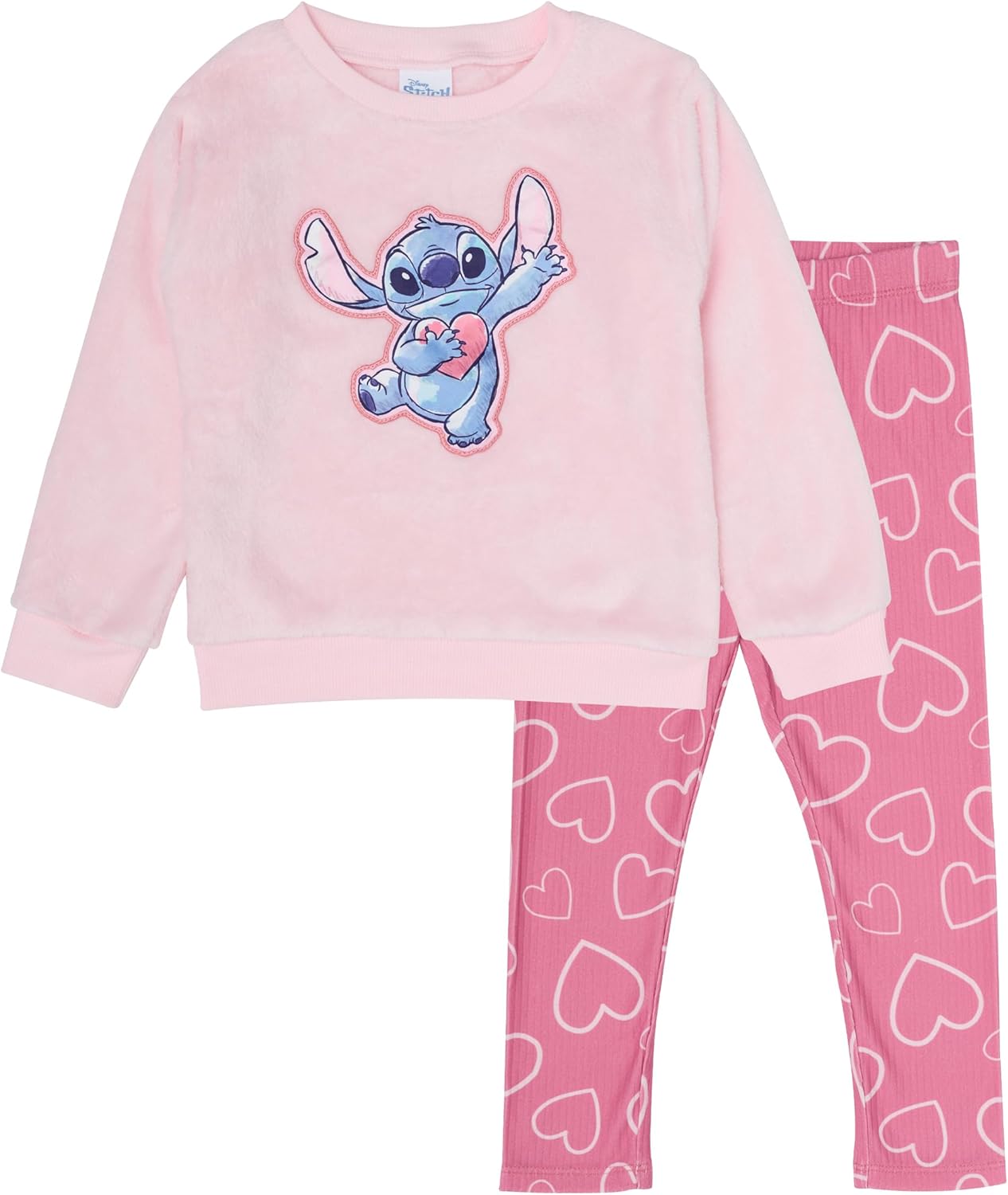 Disney Stitch Girls’ Fuzzy Fleece Sweatshirt and Legging Set, 2-Piece Outfit