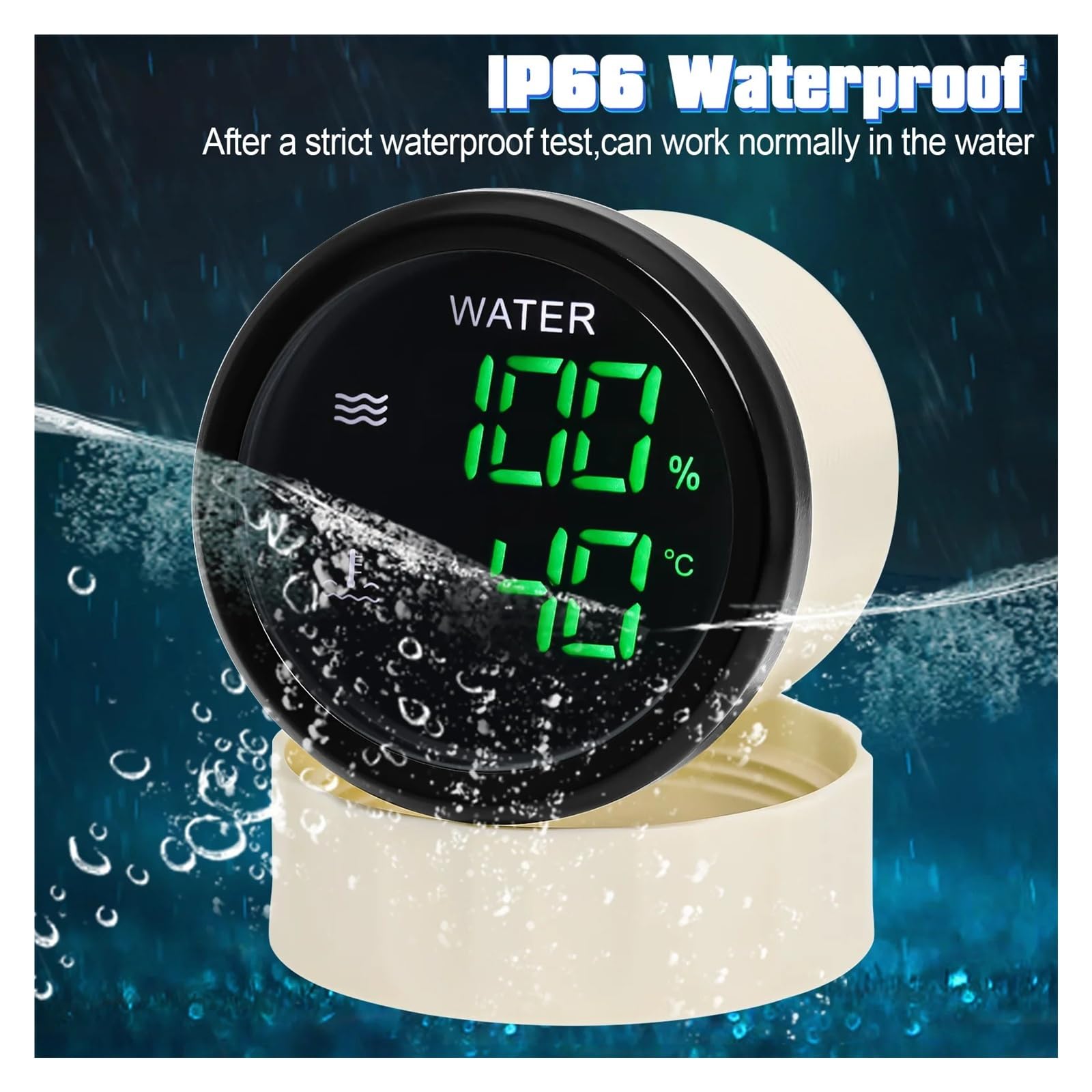 52mm cyfrowy miernik 2 w 1 wskaźnik poziomu paliwa/wody Volt termometr do wody miernik ścieków z alarmem do łodzi samochodowej Stabilne monitorowanie(B Water and Temp)