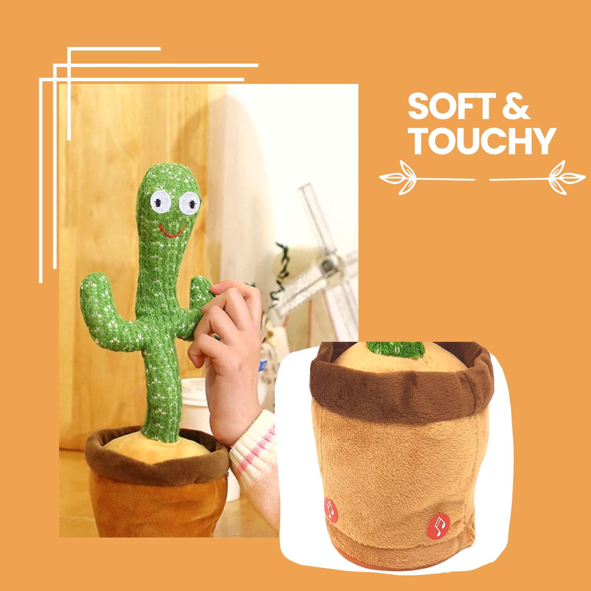 Cactus Di Peluche,Cactus Danzante con Movimento Elettronico, Luci e 120 Canzoni. Ornamento domestico.Batterie non incluse.