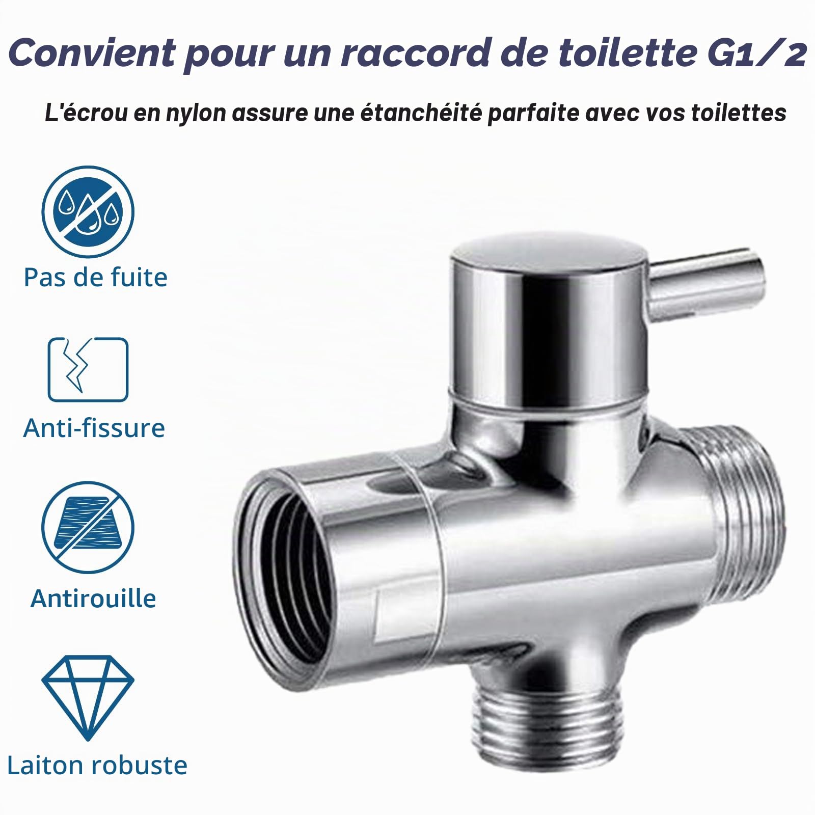 Douchette de salle de bain pour bidet, en acier inoxydable, avec valve à 3 voies (1/2-3/8"), parfaite pour l'hygiène personnelle, l'entretien du nettoyage
