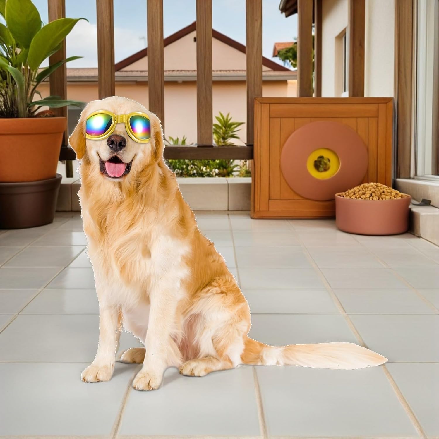 ORFOFE Foldable Dog Sunglasses Windproof and Fashionable Dog Shades for Medium Breeds 3pcs with Nonslip Adjustable Strap, Plastic Pet Eyewear for Outdoor Riding and Beach Outings