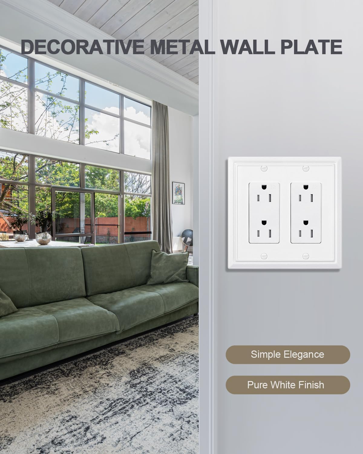 2-Pack Double Decorator Wall Plates, Pure White Electrical Outlet Cover Plates for Receptacle, Dimmer Switch, GFCI Outlet, 4.96''*4.88'', Midsize Pure White 2 Decorator 2PK