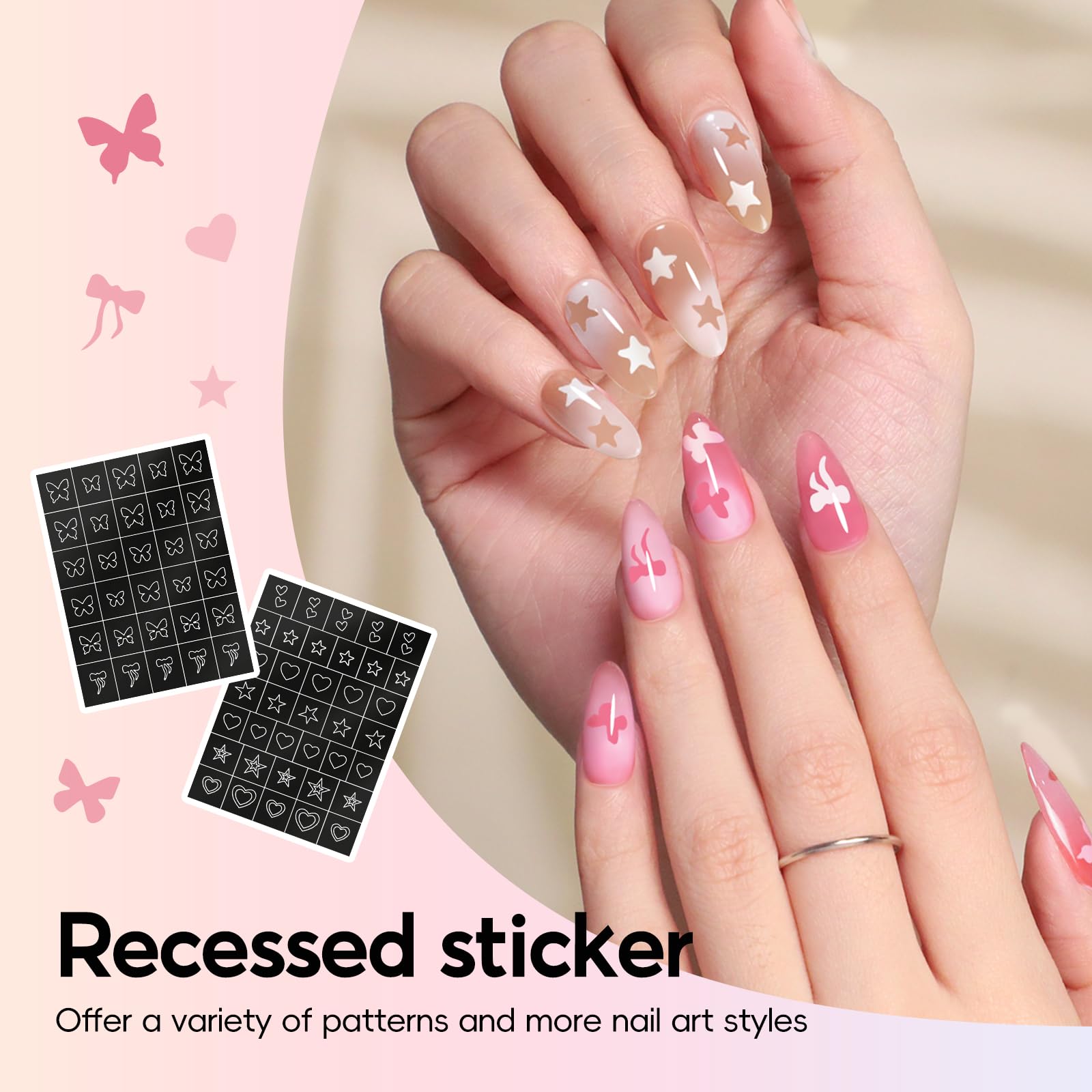 PEACECOLOR Gradient Painting Gel Nail Polish Set, 9 Colors Ombre Gel White Pink Red Yellow Spring Summer Color with Nail Sponges Metal Grabber French Manicure DIY Nail Art