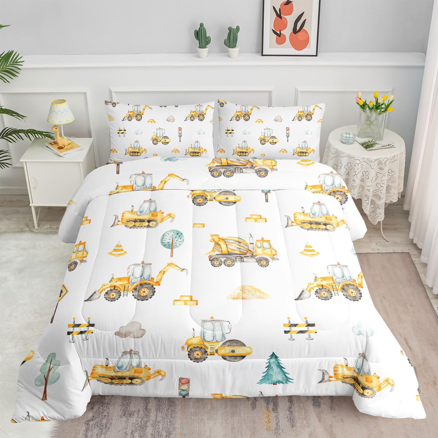 Datura home Kids Comforter Set Truck Engineering Vehicle