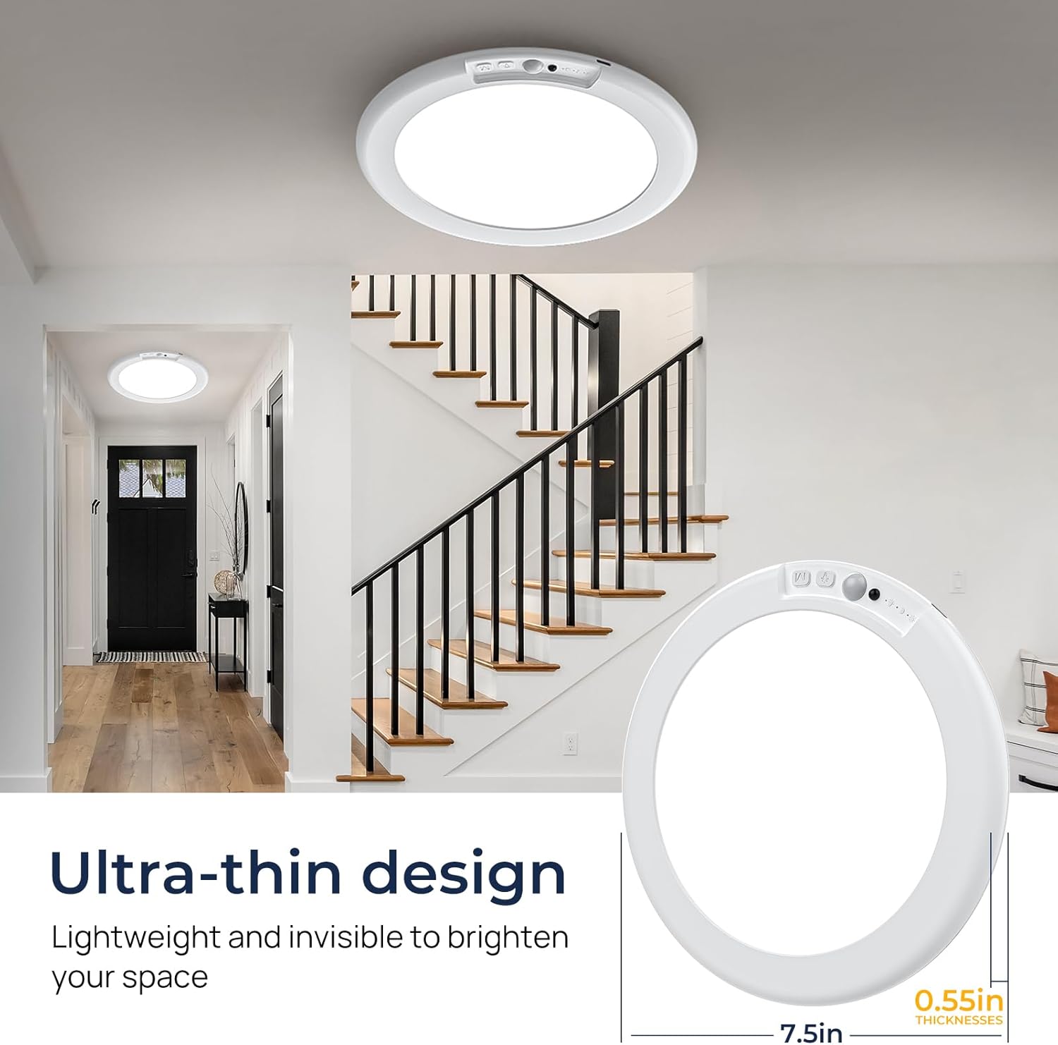 HURYEE Magnetic Wireless Ceiling Lights, Battery Operated Ceiling Light wiht Remote, Rechargeable Motion Sensor Closet Light for Shower Bathroom Hallway Porch