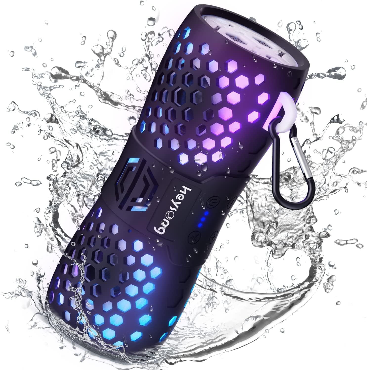 HEYSONGPortable Bluetooth Speaker, IPX7 Waterproof Shower Wireless Speaker with LED Flashing Lights, Loud Sound, Floating Travel Speakers for Pool, Beach, Kayak, for Men, Women