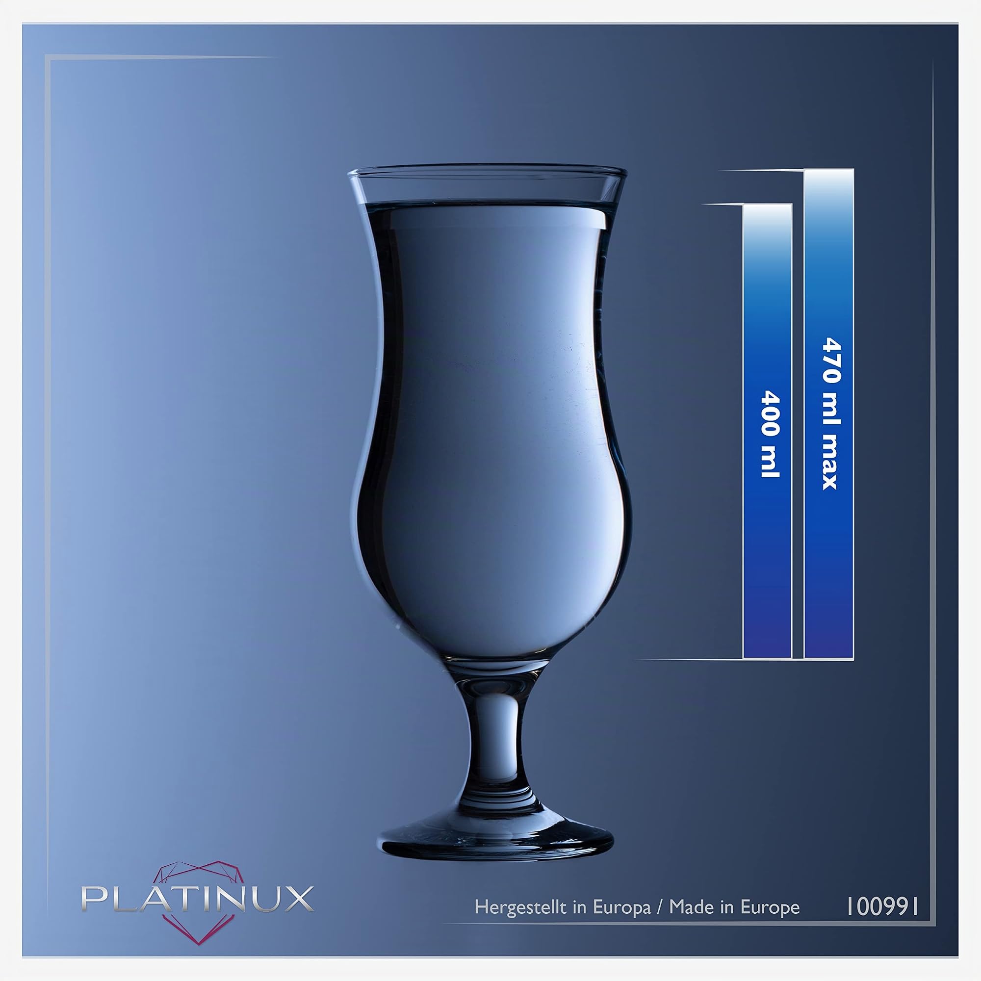 PLATINUX Lot de 12 verres à cocktail 400 ml (max. 470 ml) en verre - Verres à long drink - Verres de fête - Verres Hurricane - Grands verres transparents