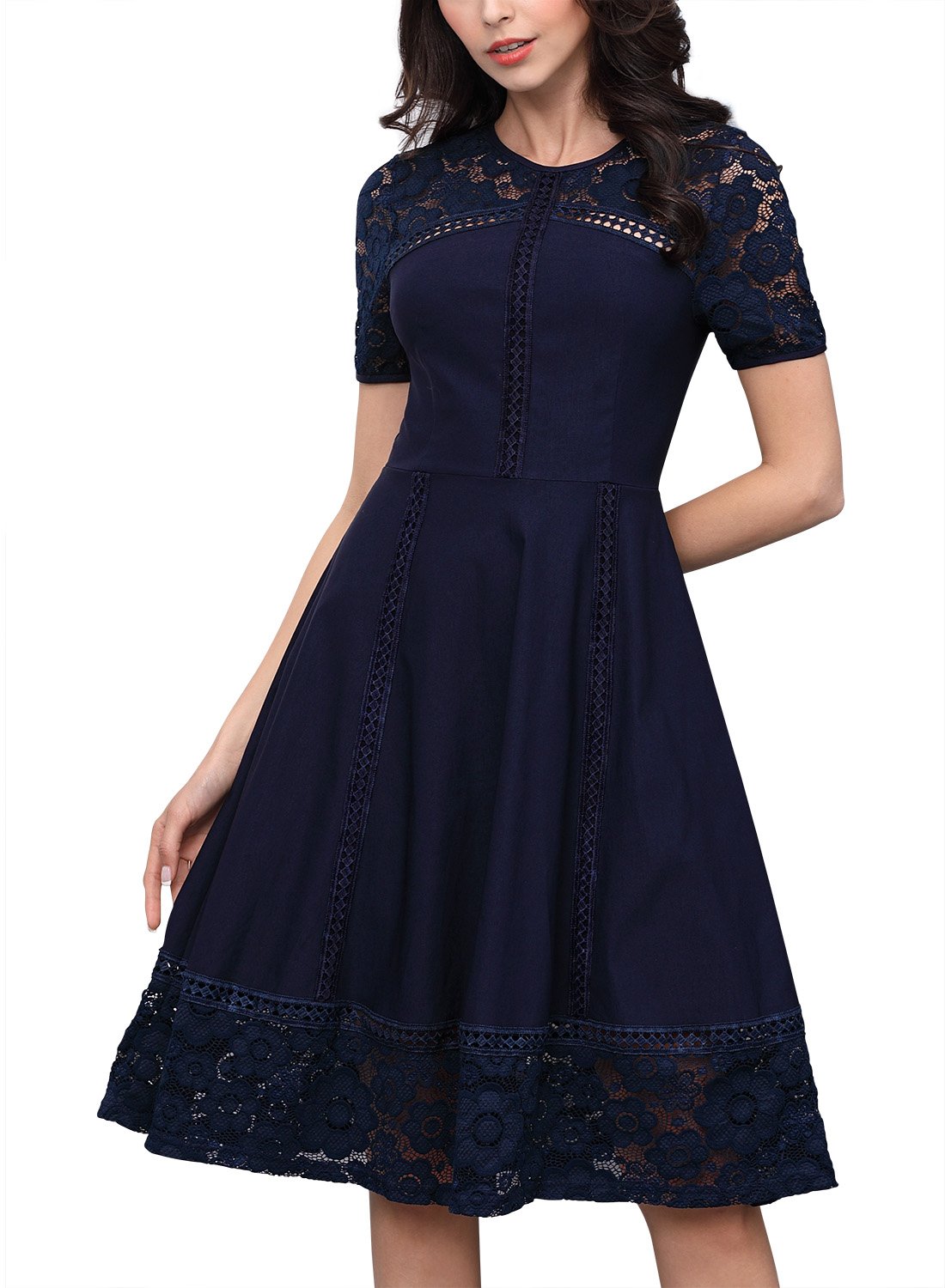 Miusol Women's Vintage Floral Lace Short Sleeve Evening Party Dress
