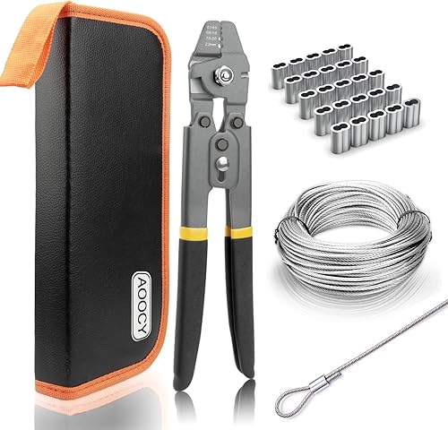 Kit de herramientas de prensado de cuerda de alambre, bolsa de transporte portátil + cable de alambre 304 de acero inoxidable de 100 pies, kit