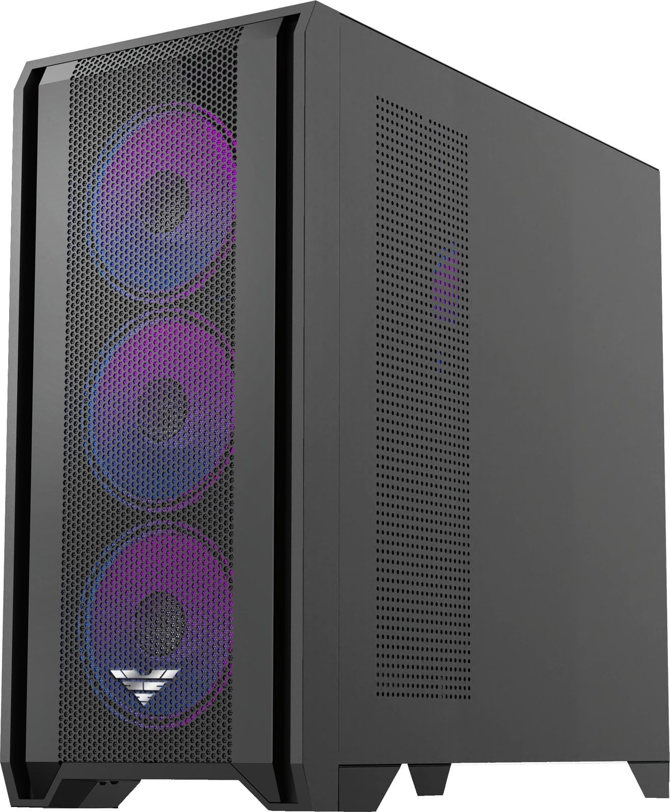 PREYON Nest Windy+ - Case per PC nera con parte anteriore in rete, 4 ventole ARGB da 120 mm, controller ARGB, parete laterale in vetro, compatibilità ATX/Micro-ATX/Mini-ITX, USB-C