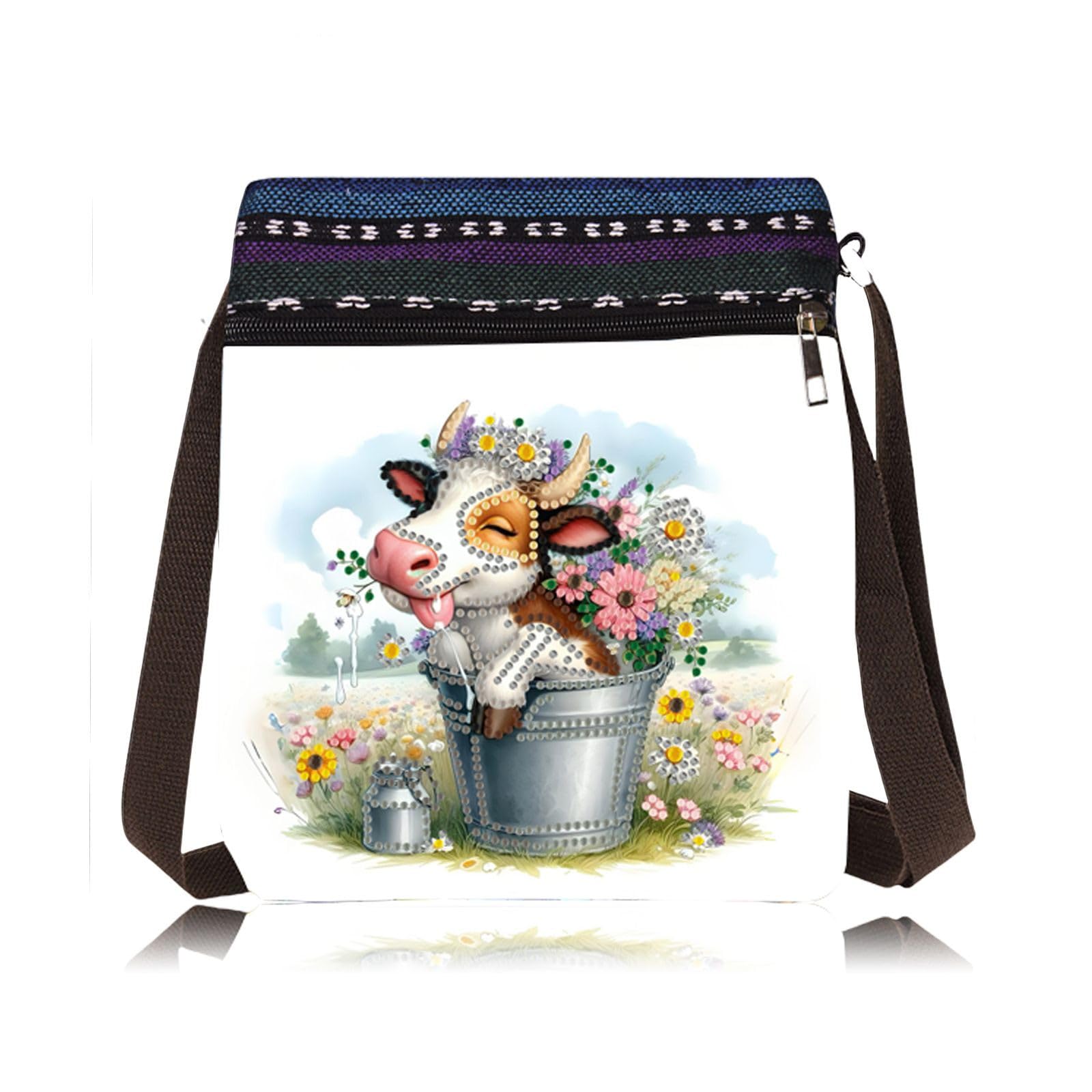 BAYUNOE DIY Diamond Crossbody Bag Diamond Art Painting Grocery Bag Black Canvas Shoulder Beach Tote Bags Shopping Bags