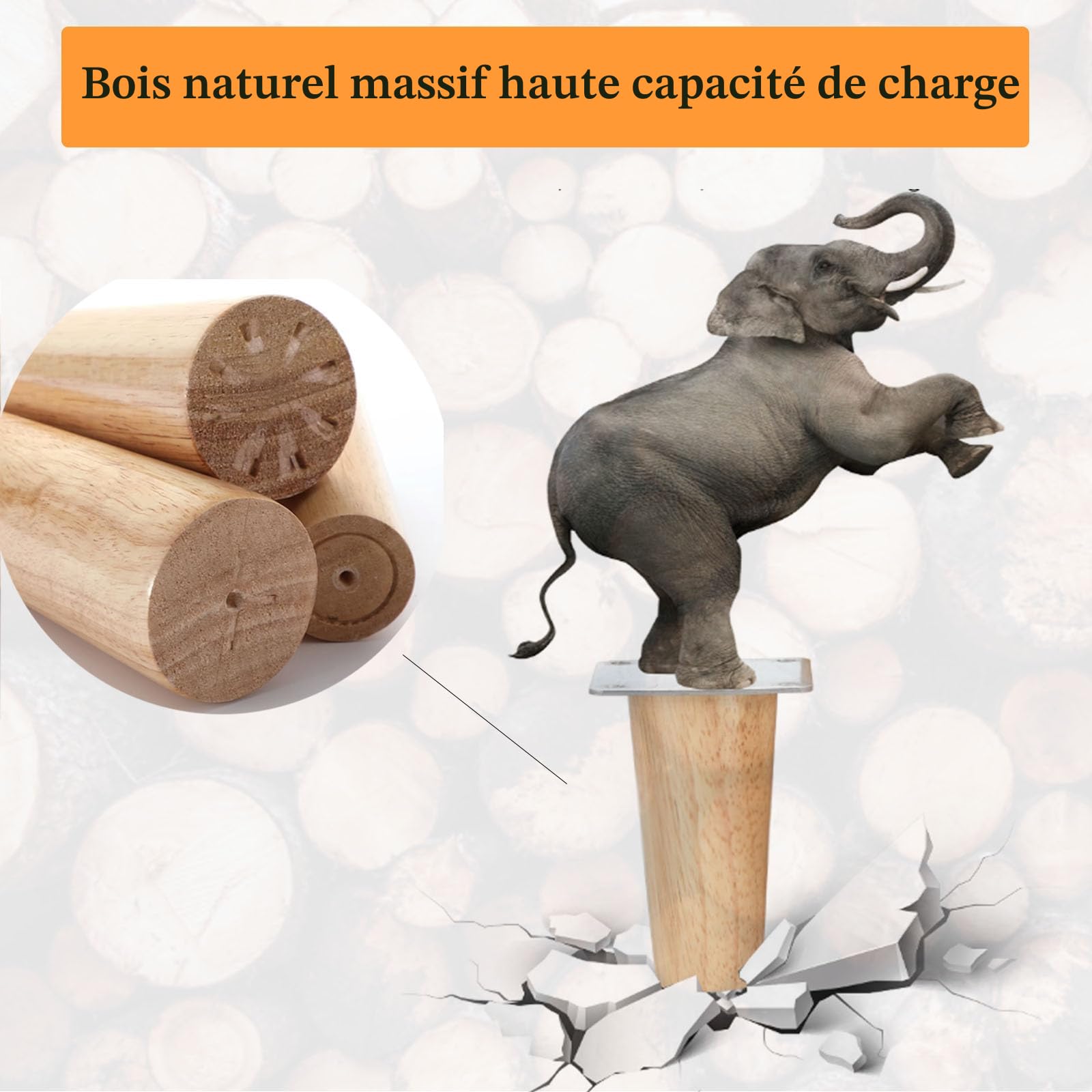 Lot de 4 Pieds De Meuble Bois,Pieds Coniques, Pieds De Table en Bois de Chêne Naturel Rond avec Vis pour DIY Meuble Sofa Fauteuil Canapé Lit Chaise Placards,Table De Nuit, Armoire, Tiroir(20 cm)