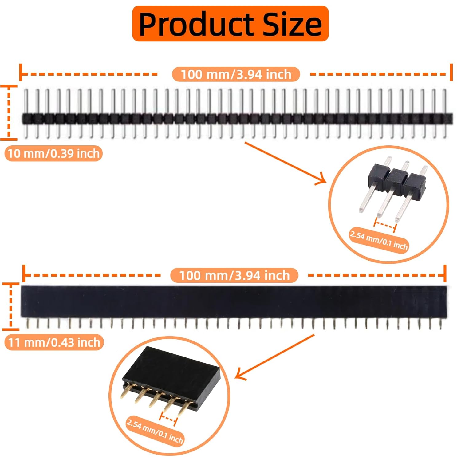 30PCS 2.54mm Male and Female Pin Headers Connector 40Pin Single Row Breakaway Stackable Header Pins Connectors for Arduino Prototype Shield and Electronic PCB Board