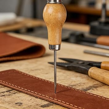 2 Pcs Bradawl Tool, 100mm Wooden Handle Awl for Wood and Leather