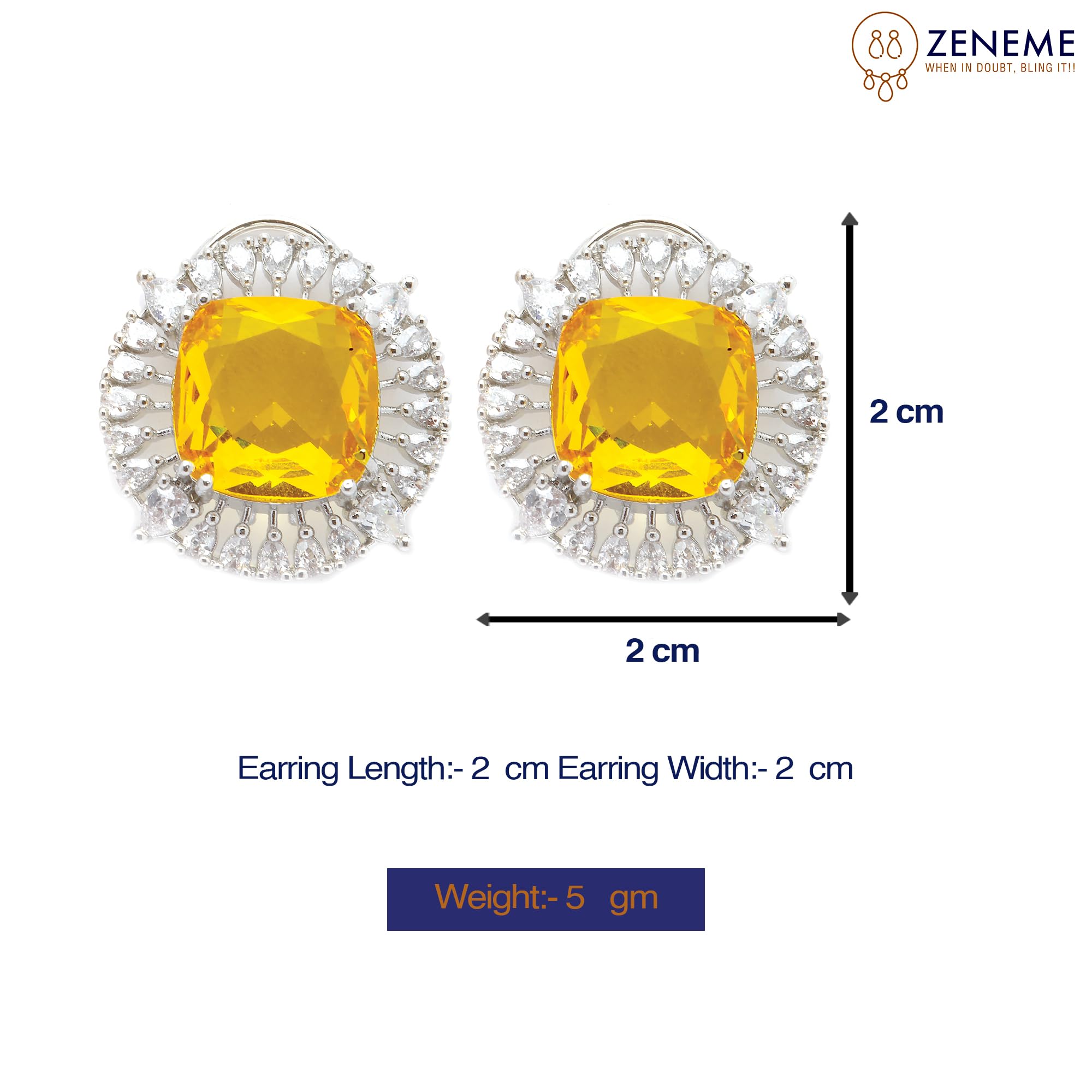 Rhodium-Plated Stud Earrings with American Diamond Studding