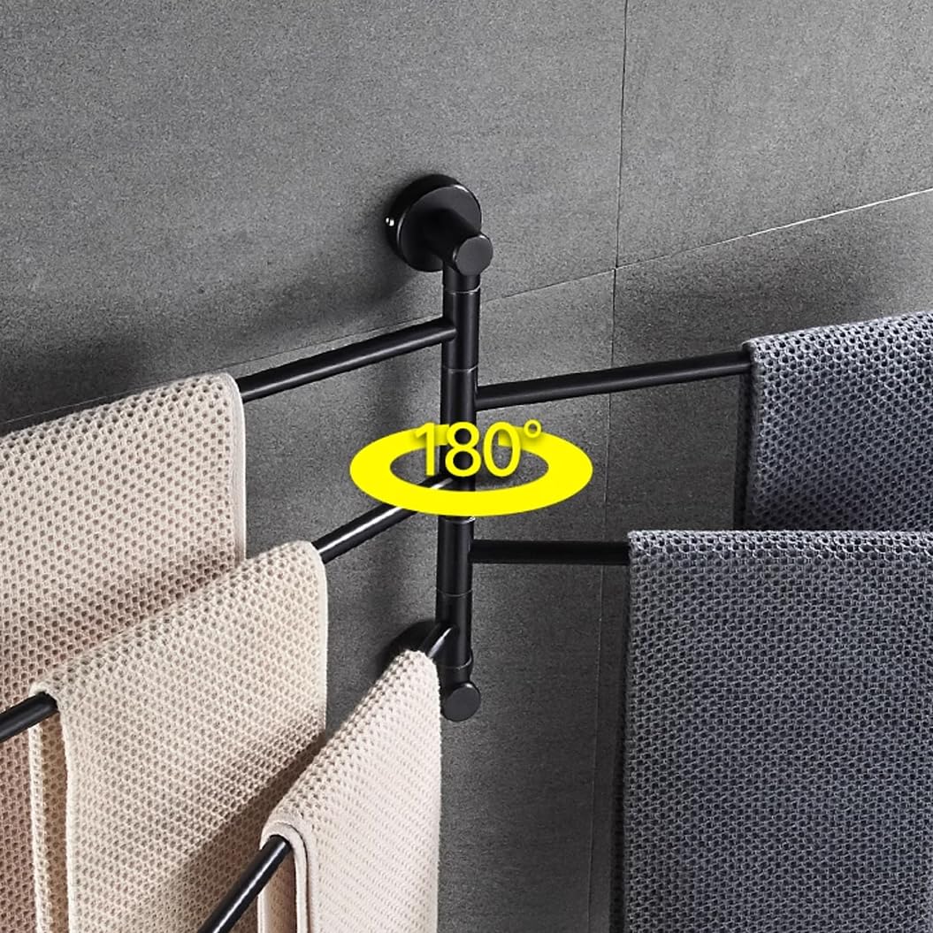Toallero de baño Moderno Negro con Barra giratoria, soporta hasta 30 kg, Perchero de baño de 5 Barras con Brazo Plegable Giratorio para Montaje en Pared, Barra giratoria Que Ahorra