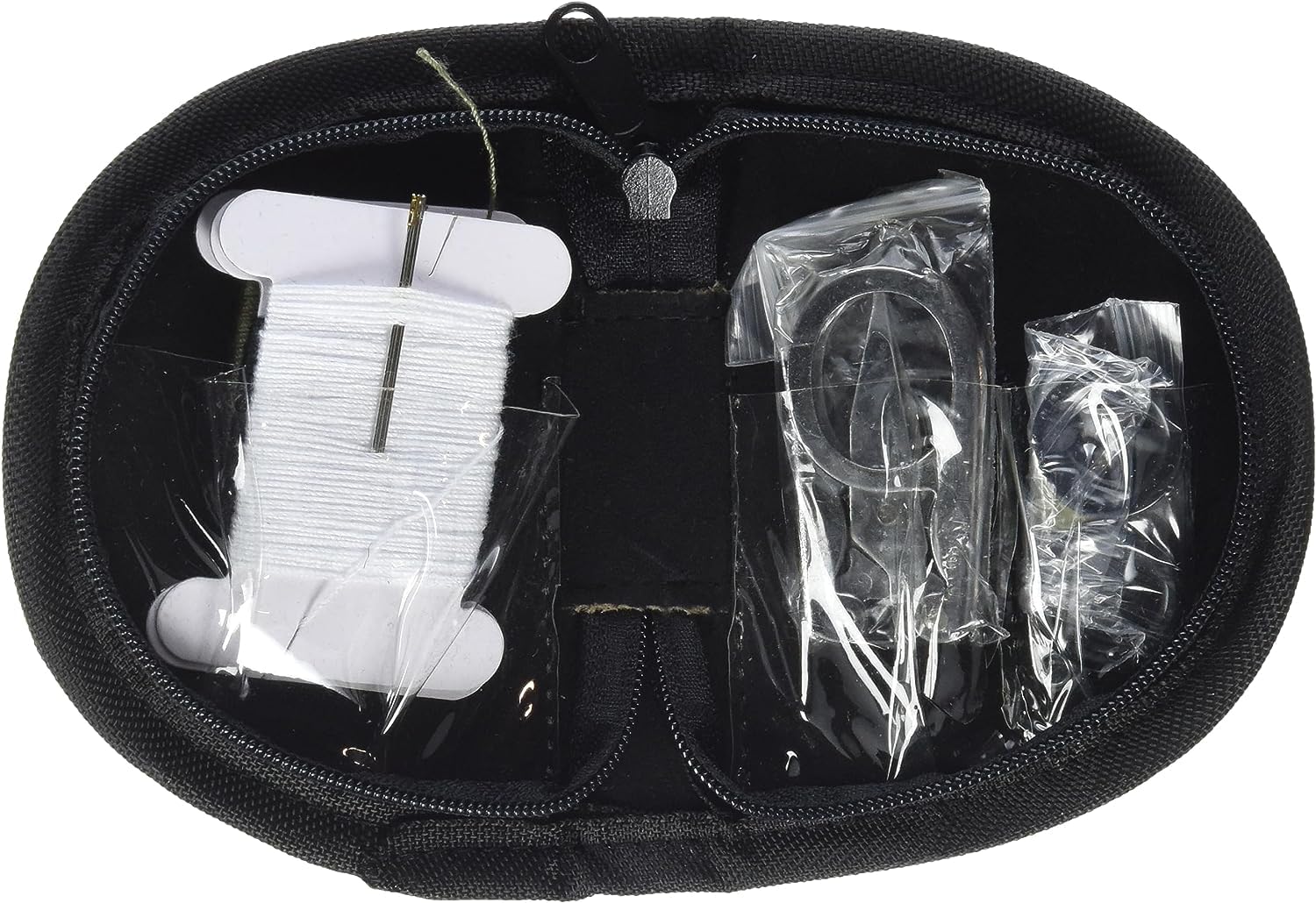 Set di attrezzi da cucito con borsa da viaggio, borsa da cucito, vacanze, campeggio, piccolo, nero o camou mini + adesivo fortunato (mimetico
