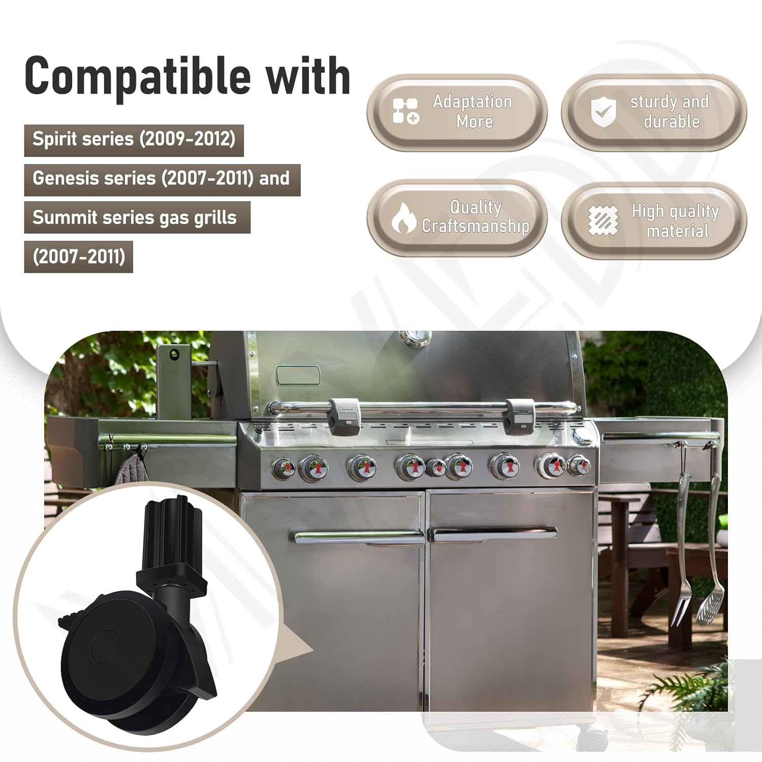 4 Pack 70360 Locking Caster with Insert Compatible with Weber Genesis E-310 Spirit 2009-2012, E400 E600 Summit Series Grill Parts 2007-2019, E210 E310 E320 S330 Series 2007-2016