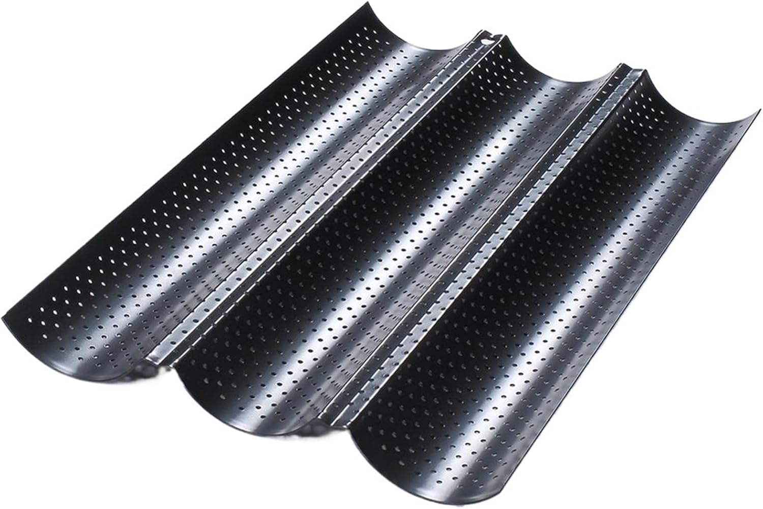 french bread baking pan Nonstick Perforated French Bread Baking Pan Carbon Steel Baguette 3/4 Wave Loaves Loaf Bake Mold Cooking Tray(3 Groove Black)