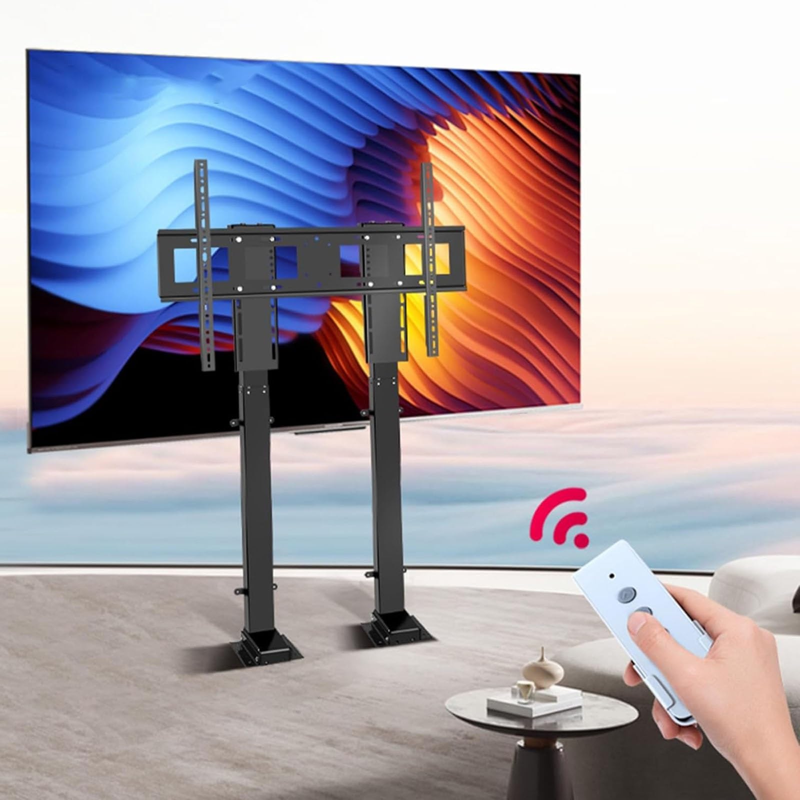 Supporto TV Elettrico da soffitto - Supporto da Pavimento per TV LCD, Supporto TV telescopico Elettrico con Sollevamento Automatico, Telecomando e Interruttore di c,