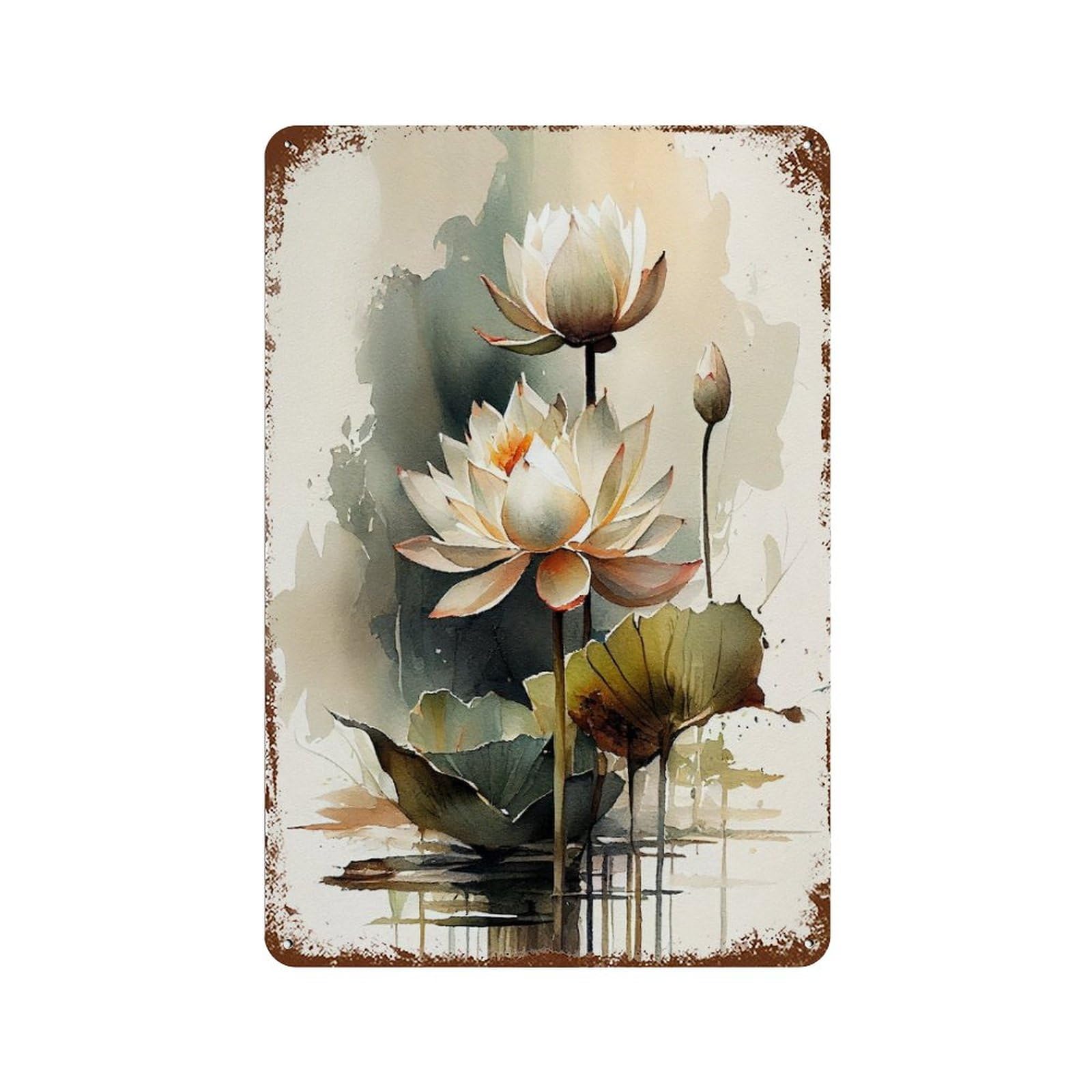 Amazon.co.jp: 水蓮の花の水彩画 ブリキ看板 水蓮の花の水彩画 ブリキ