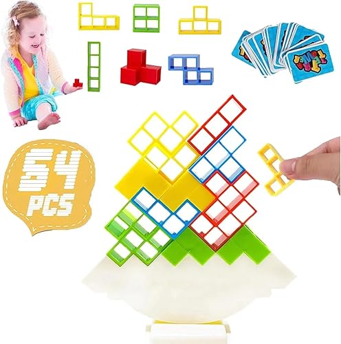 Juego de 64 bloques apilables de equilibrio de la torre Tetra, juego de mesa apilable, bloques de construcción, rompecabezas de juguete, juegos