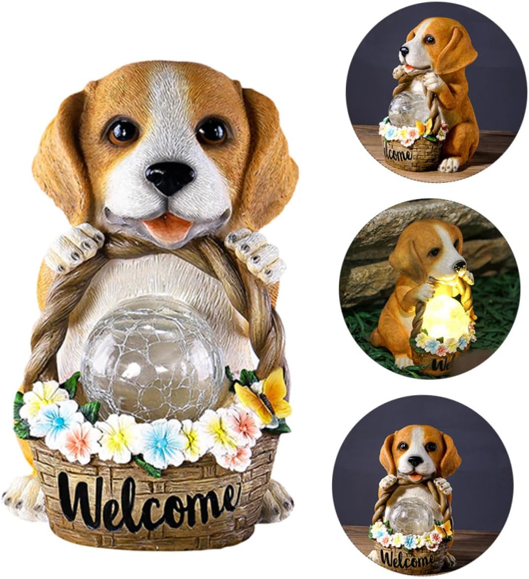 Flower Solar Lights Outdoor Dog Decor Resin Craft Garden Decor Solar Light Adornment Resin Artware for Home