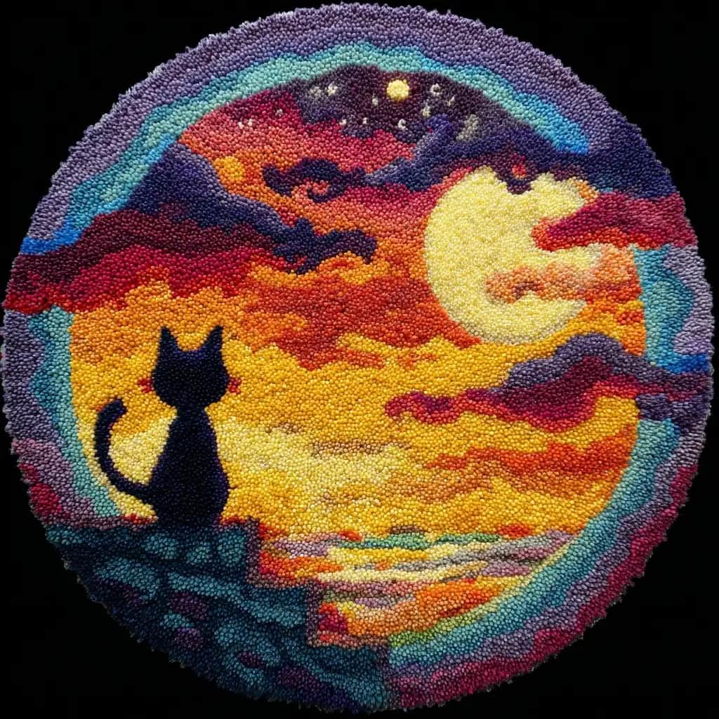 WallustrioaW Round Latch Hook Rug Kits Cat for Adults and Starter 50 * 50Cm