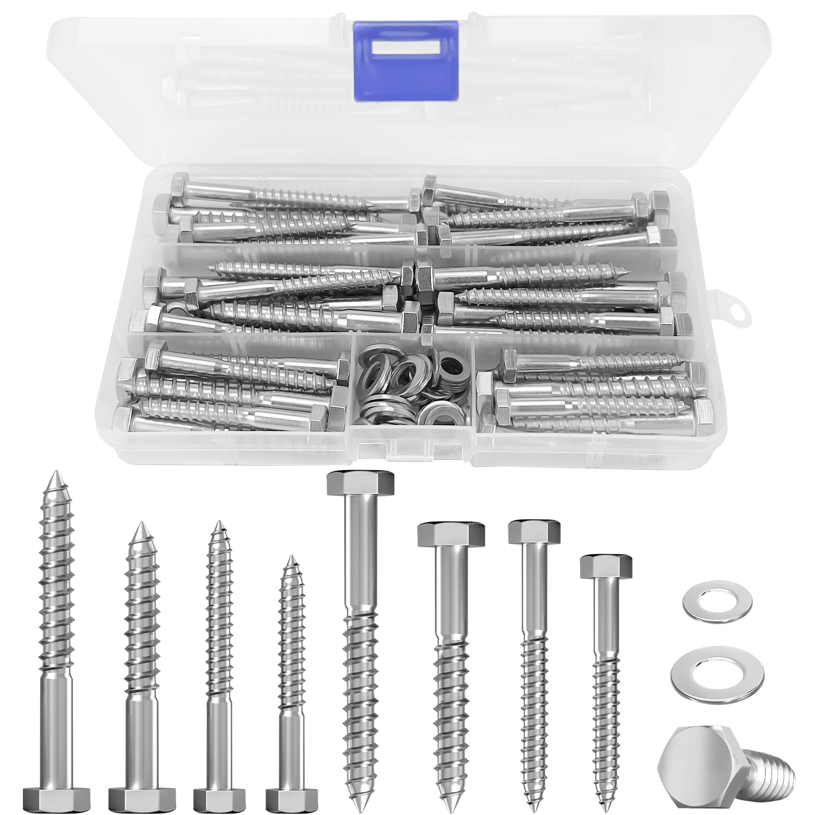 Pack of 40 Hexagon Wood Screws, Hex Screws, Key Screws, Stainless Steel Screws Wood, Galvanised Wood Screws