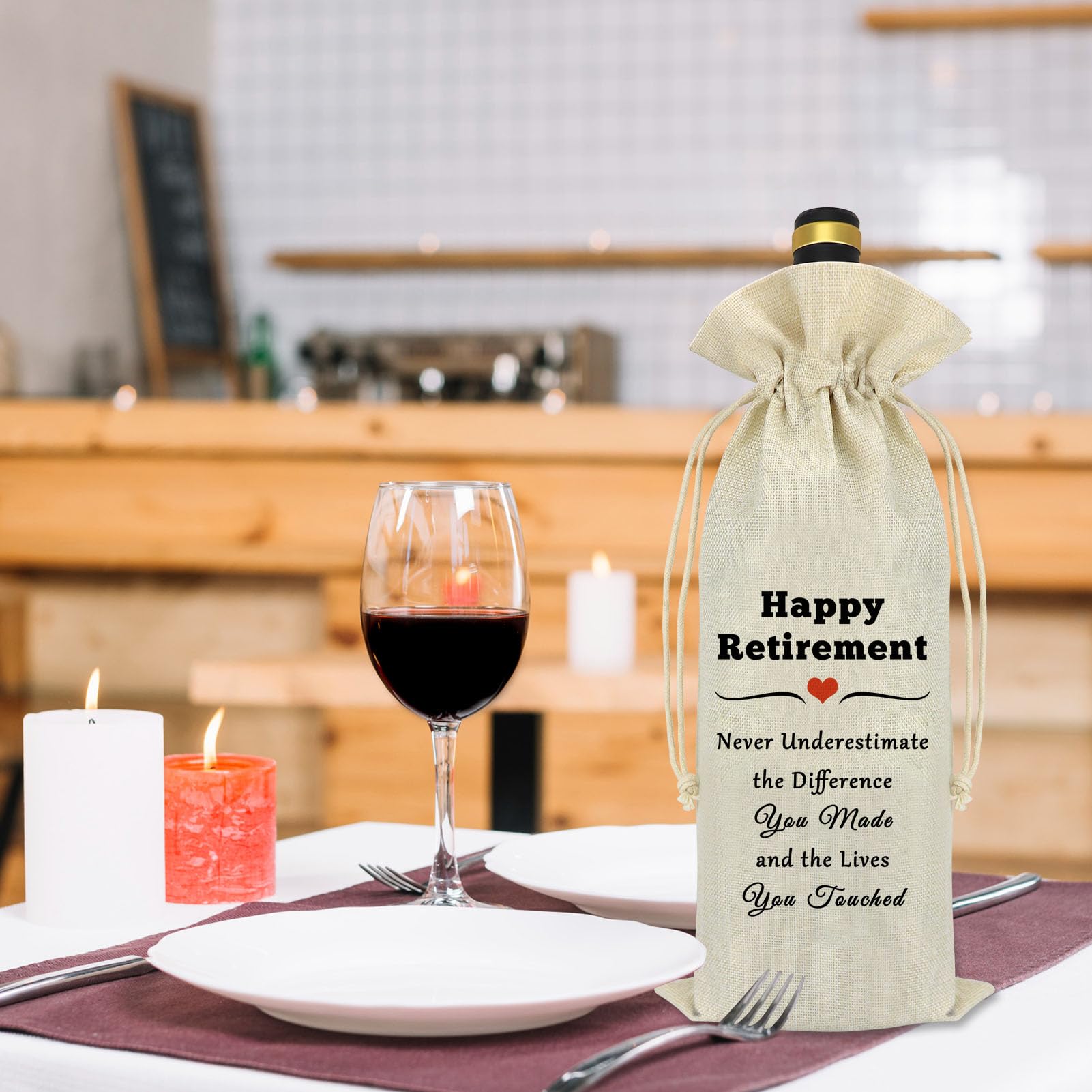 Socive Retirement Wine Gift Bag - Linen Wine Bottle Bag For Retirement Parties & Gifts