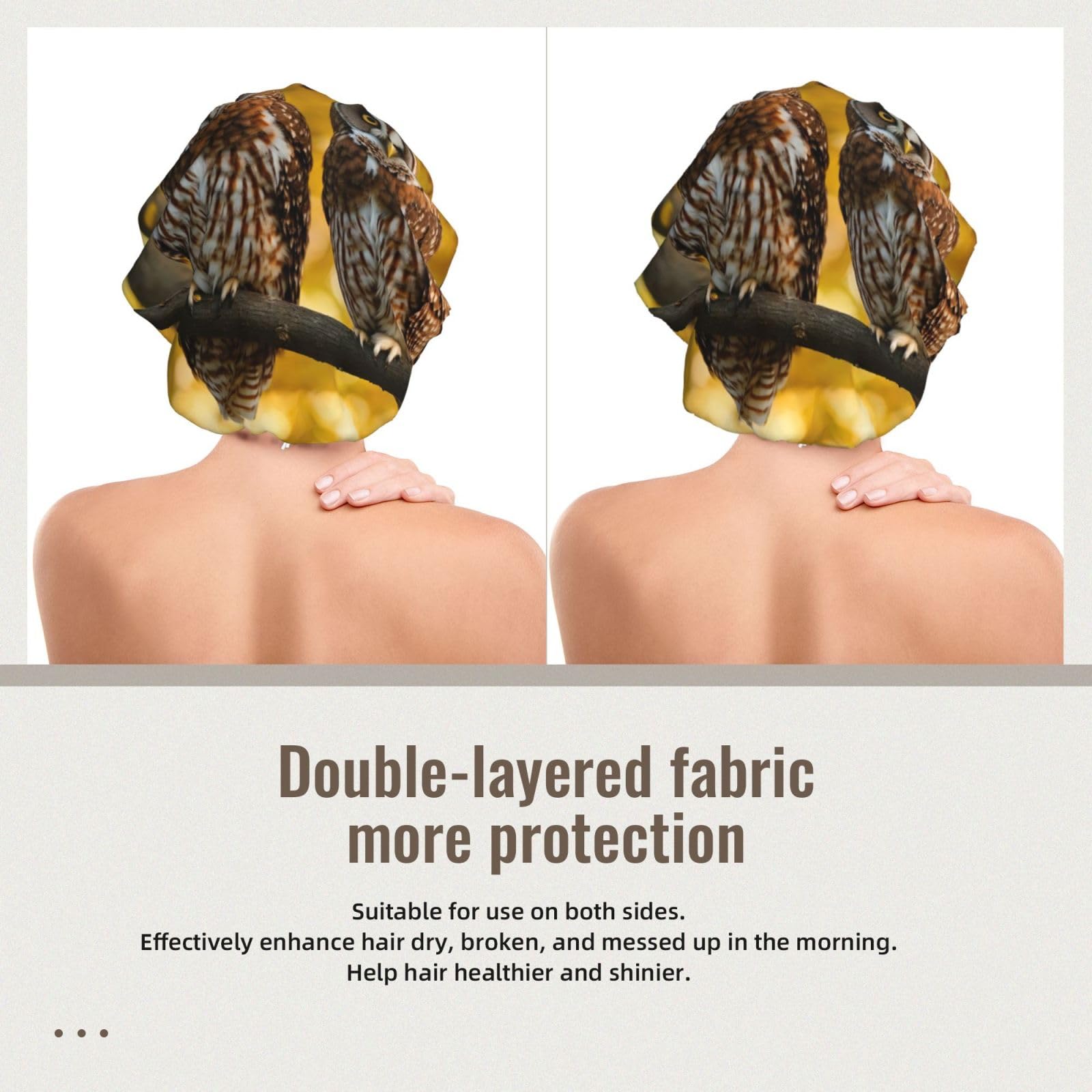 Double Layer Reversible Hair Wrap Satin Sleep Cute Brown Cartoon Owls Cap Bonnet for Braid Curly Hair Satin Bonnet