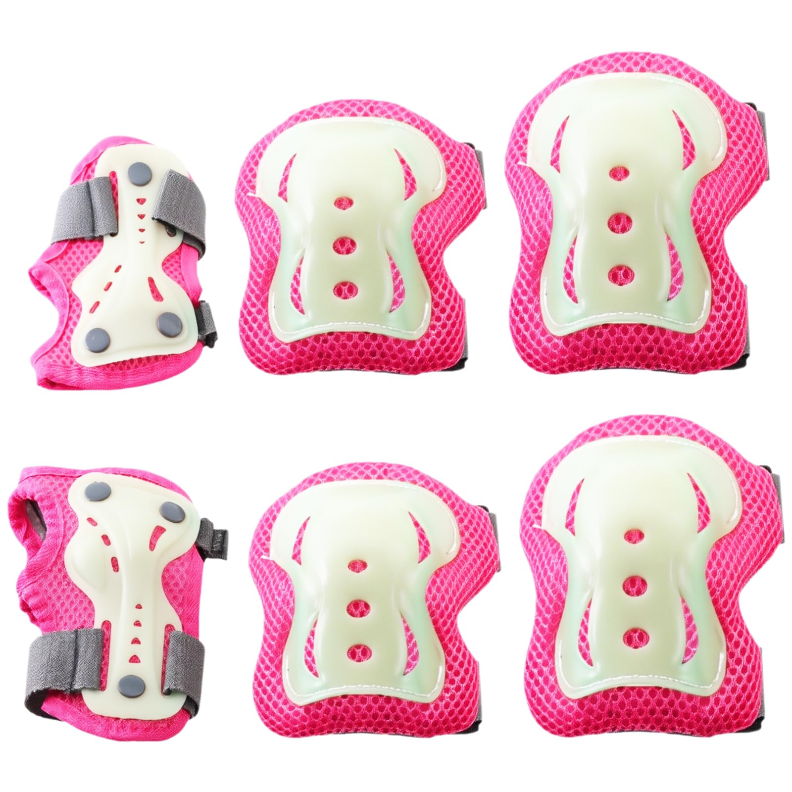 Knee Pads for Kids Protective Gear Set, Adjustable Knee and Elbow Pads for Children, Knee Pads Set with Night Glow Design, Suitable for 3-8 Years Old, Roller Skates, Cycling, Skateboard (Pink)
