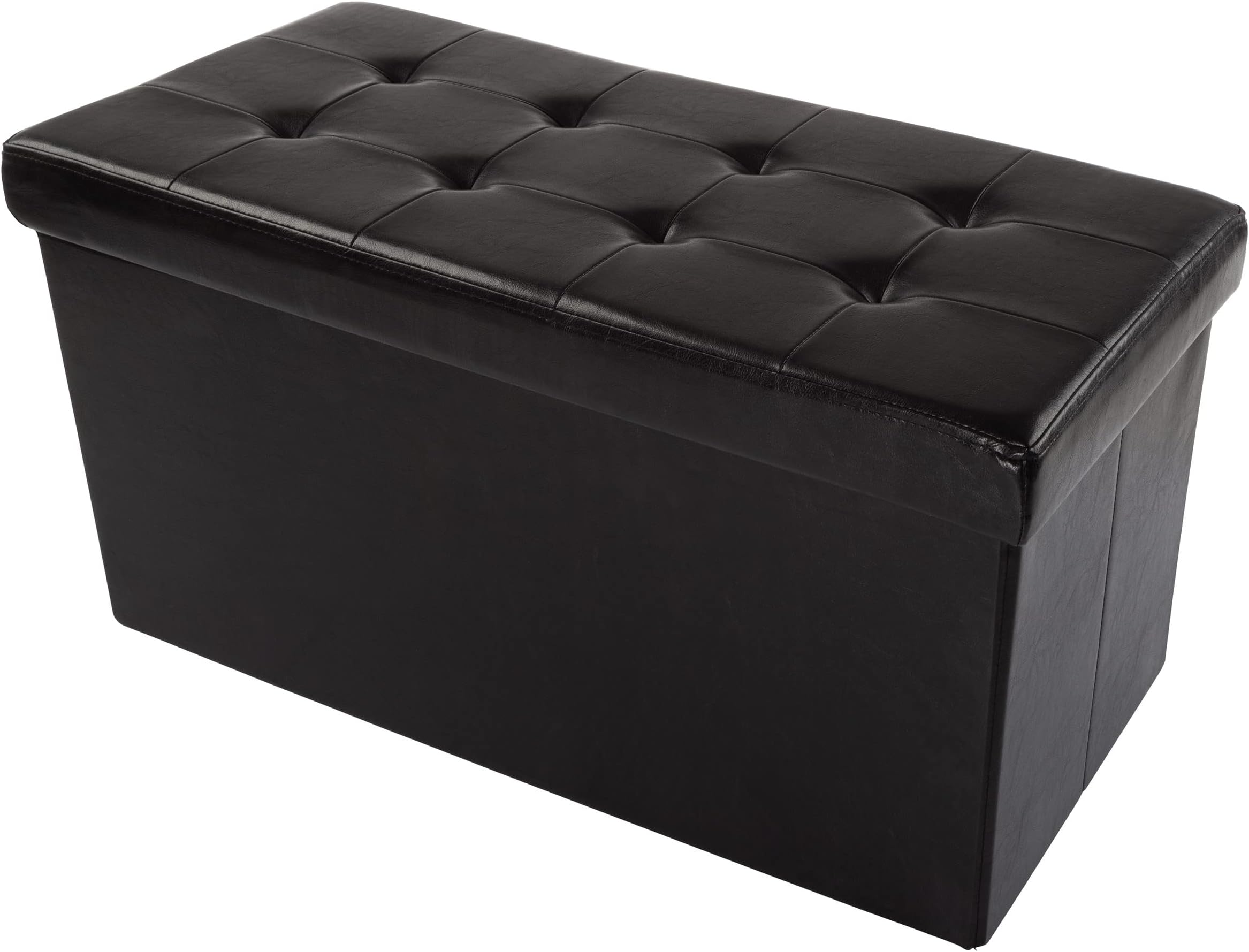 Lavish Home Storage Ottoman - 30-Inch Folding Faux Leather Footrest, Linen Chest, or Bench with Removable Bin for Living Room or Bedroom by Home-Complete (Black)
