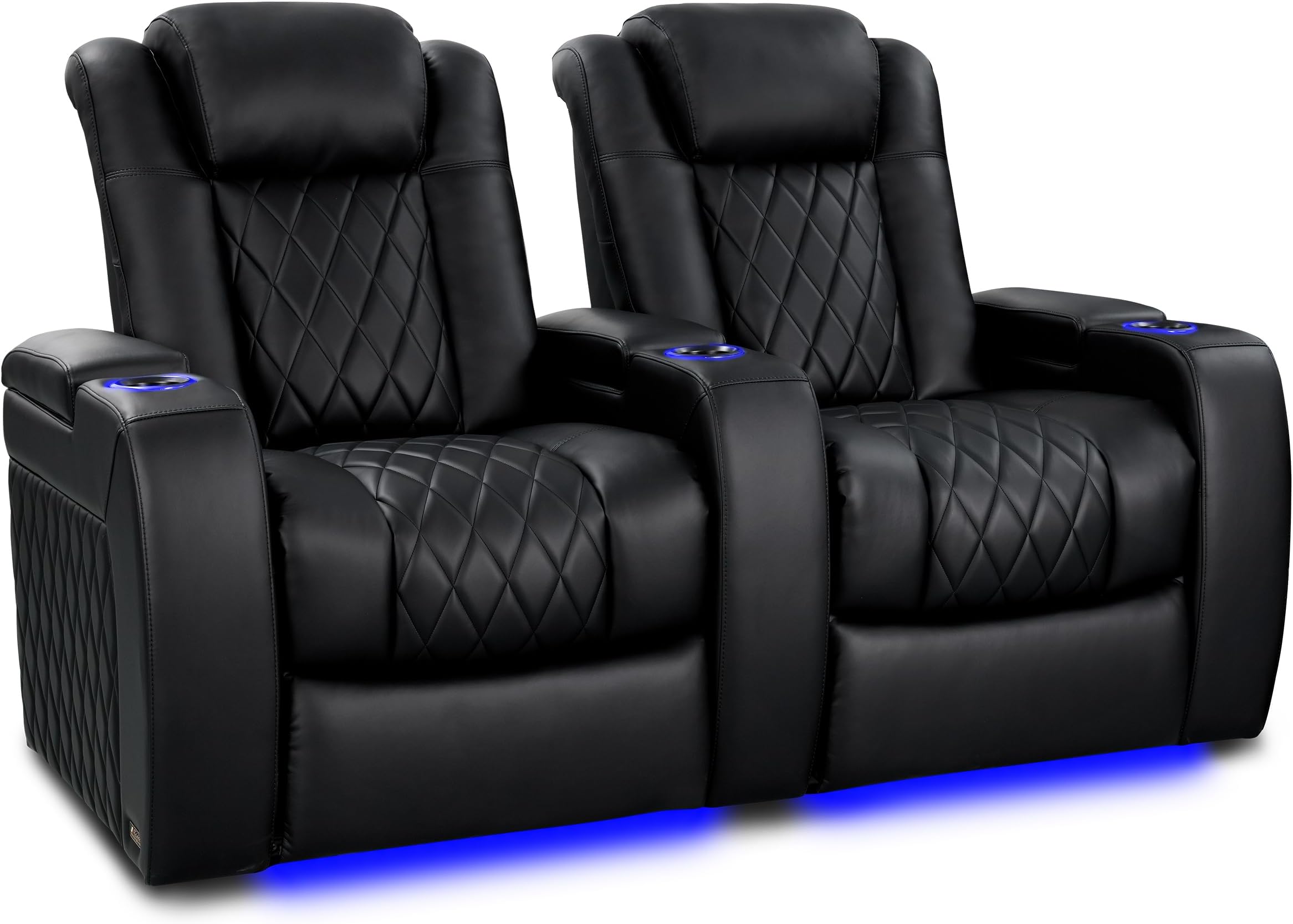 Valencia Tuscany Heat & Massage Edition Home Theater Seating|Premium Top Grain Italian 11000 Nappa Leather, Power Recliner, Power Lumbar & Headrest, LED Lighting (Row of 2, Black)