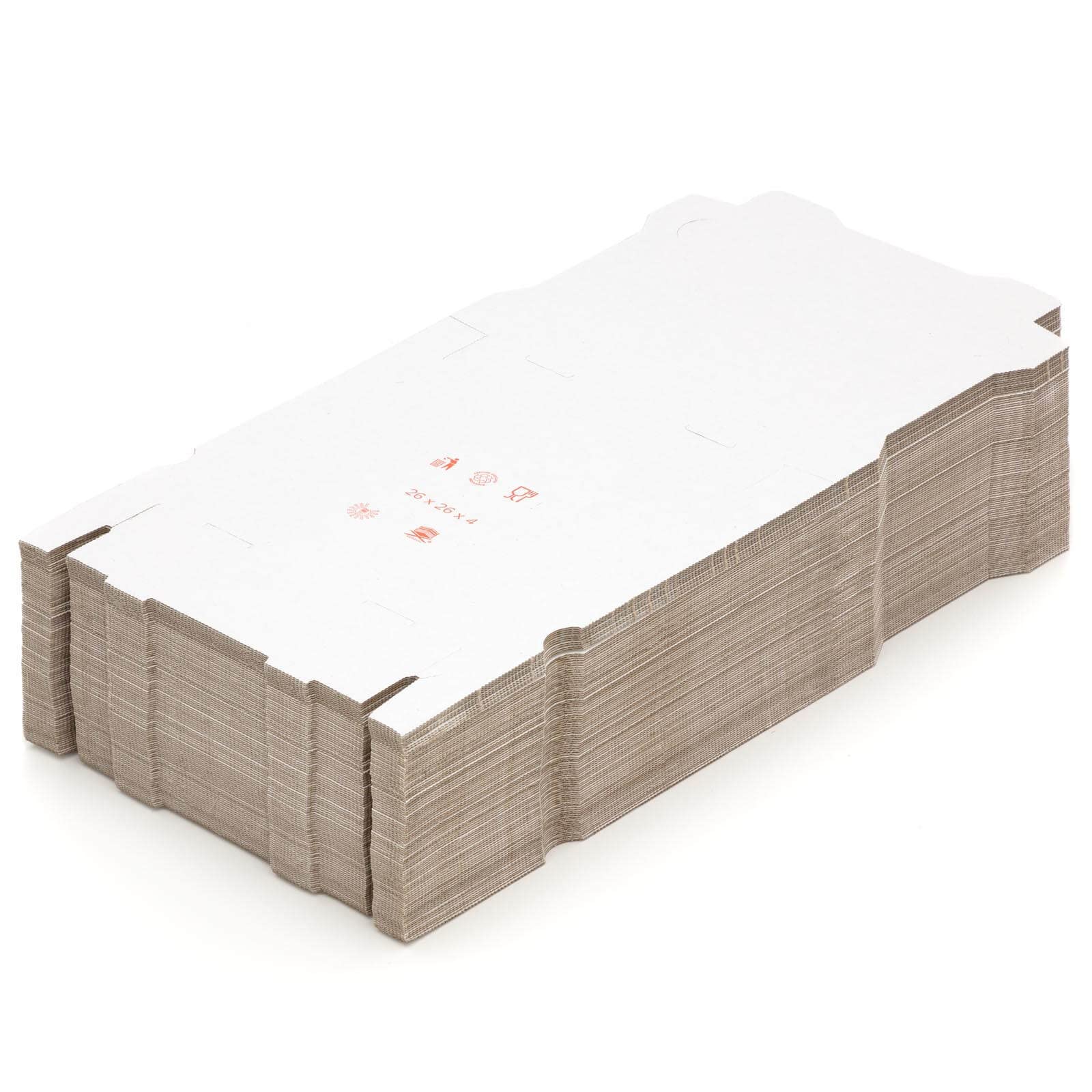 Boîtes à pizza KK Verpackungen | 100 pièces, 26x26x4 cm, boîtes à pizza Francia en blanc vierge | Boîtes à pizza de haute qualité sans motif