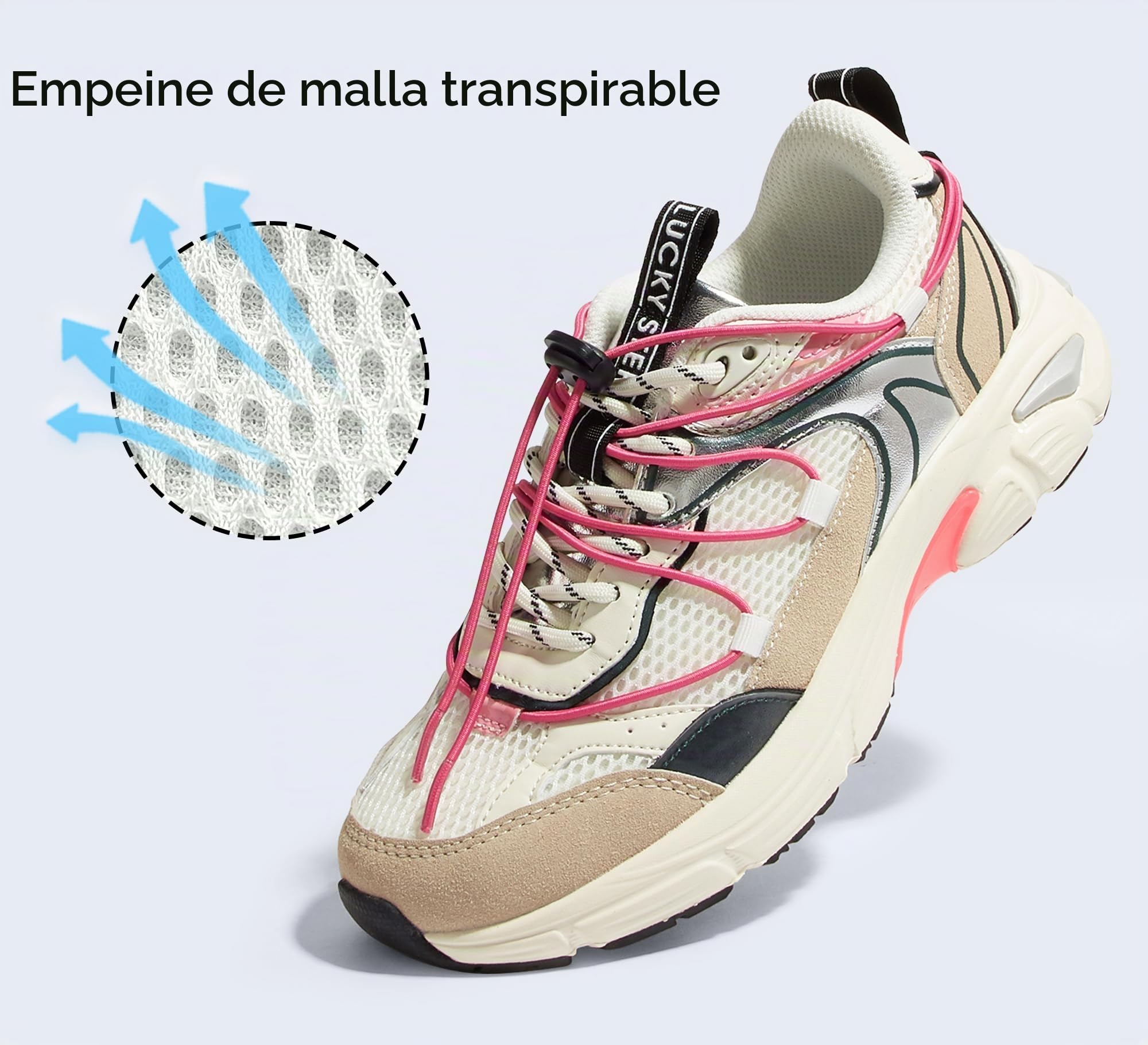 LUCKY STEP Zapatillas Deportivas Mujer con Plataforma, de Malla y Cordón Ajustable para Running, Gimnasio, Trabajo y Estilo de Vida Casual y Deportivo