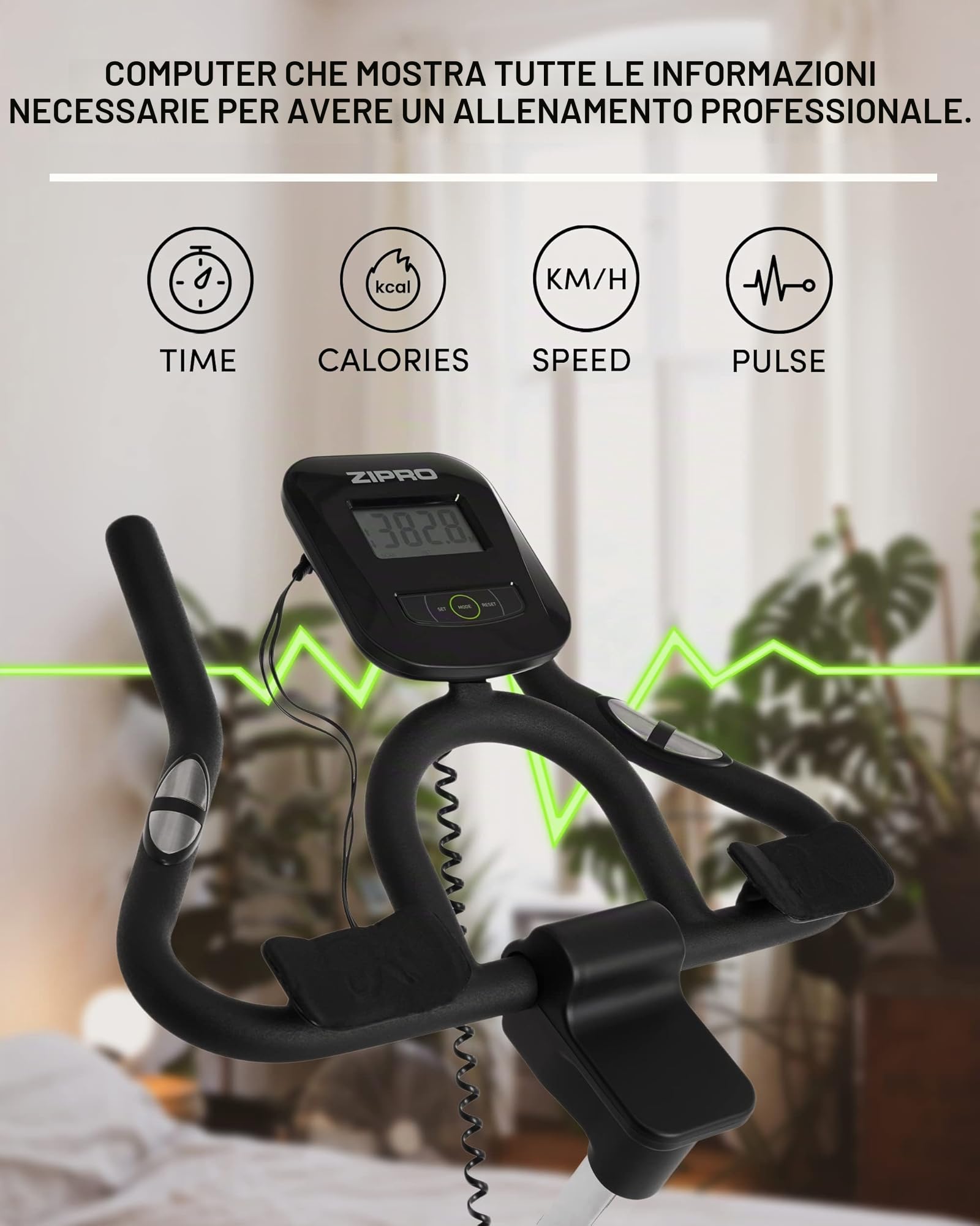 Zipro Cyclette Holo 2, Fitness Bike Ergometrico, Trainer Magnetico per Bicicletta, Ergometro fino a 130 kg, Bici da Interno, Cyclette per Allenamenti Domestici, Batteria Operata