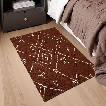 KAWAHOME Area Rug 2x3, Washable Rugs for Bedroom Living Room Indoor, Soft High-Low Pile Modern Geometric Small Entryway Mat Carpet with Non-Slip Pad for Kitchen Kids Nursery Floor - Sketch Brown