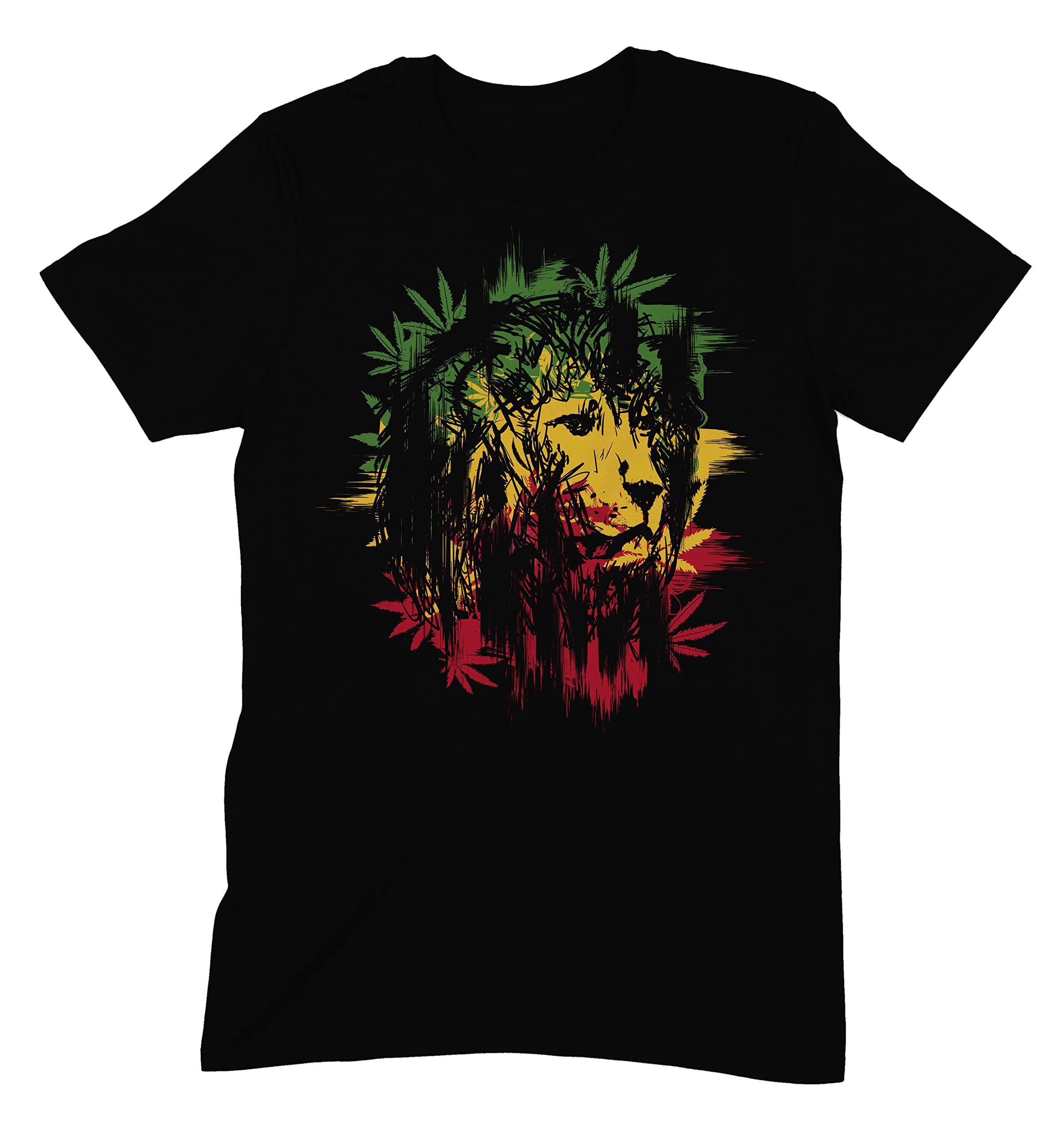 Lion of Judah Cannabis Leaves Reggae Rasta Men's T-Shirt (3XL, Black)