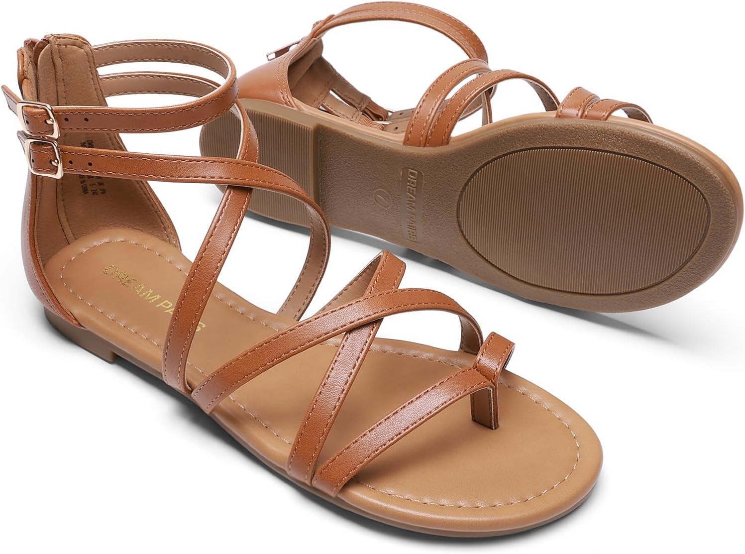 DREAM PAIRS Women's Dressy Gladiator Summer Cross Strappy Sandals Comfort Flat Casual Beach Fisherman Thong sandals