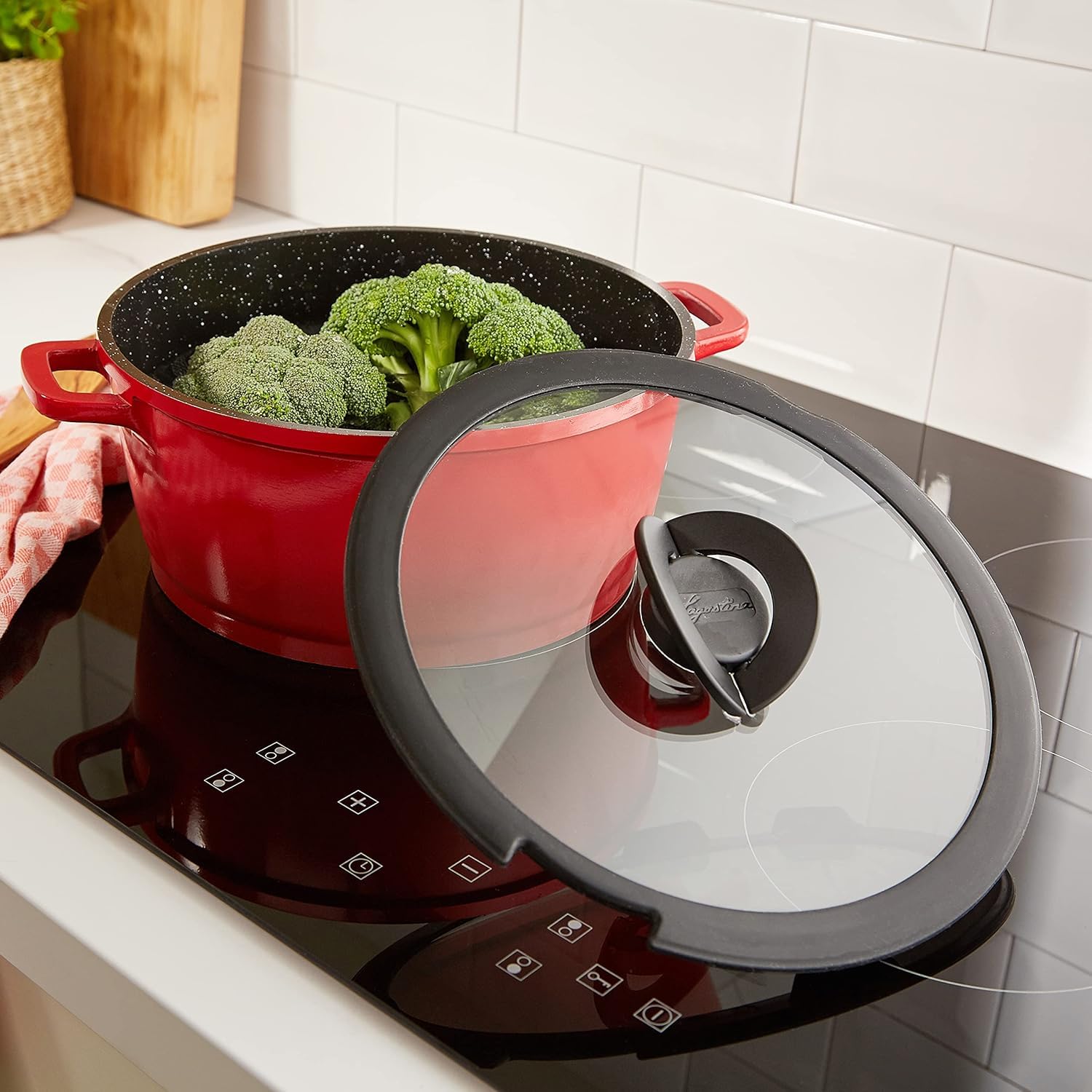 Lagostina Ingenio Induction Coperchio in Vetro e Silicone, Nero e Trasparente, 28 cm