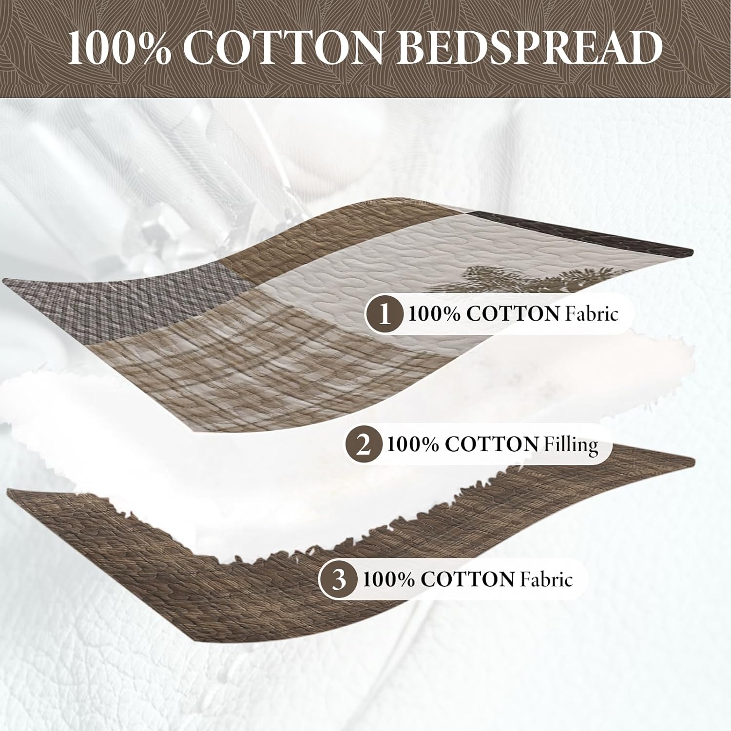 Bedduvit 100% Cotton 120"x128" Oversized King Bedspreads - Farmhouse Cottage Animal Patchwork Plaid California King Quilts, Rustic Lightweight Comforter Bedding Set with Pillow Shams, Brown/Beige/Gray