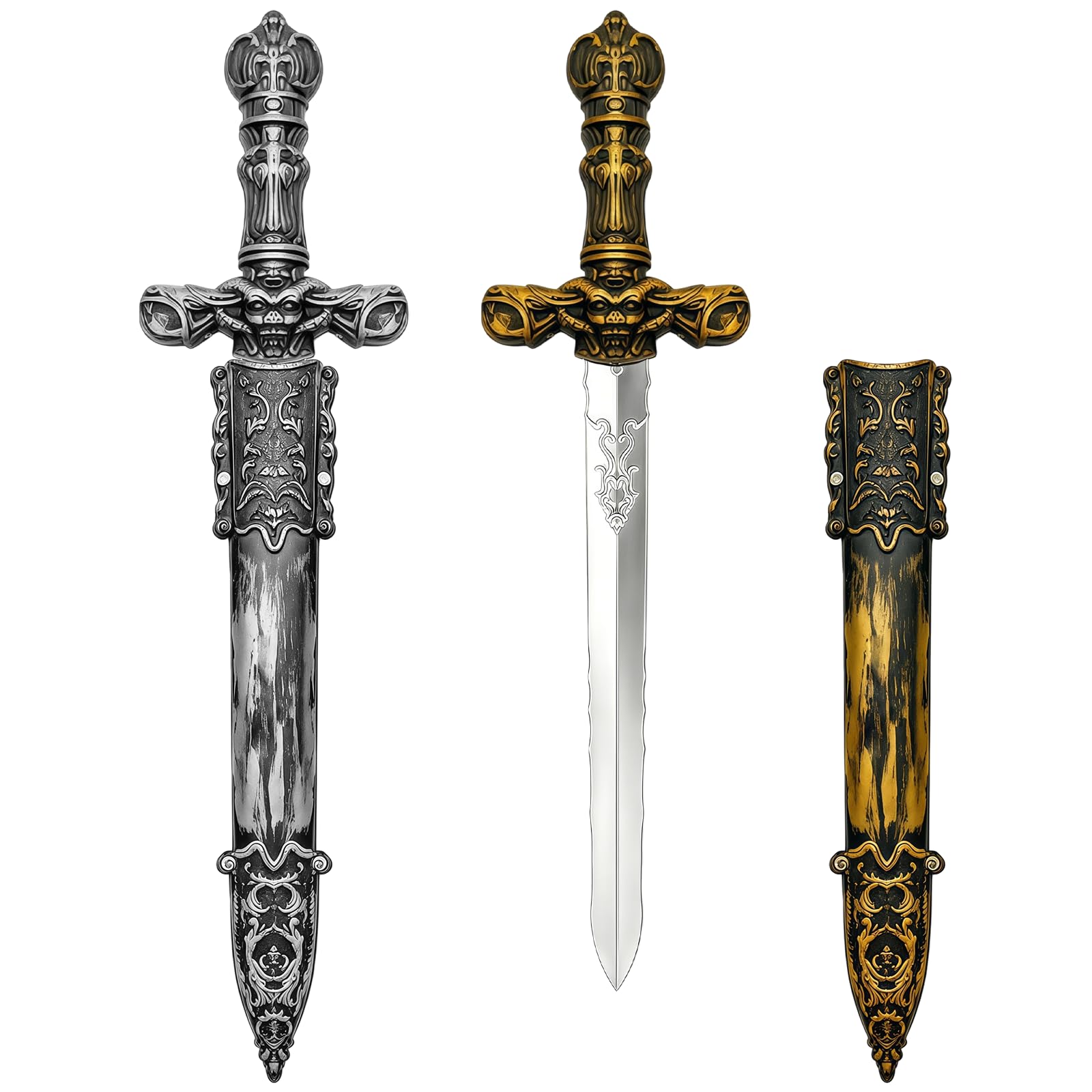 Lezevn 2 Pieces Pirate Sword Assassin Dagger Prop Halloween Plastic Sword with Scabbard Fake Knife for Halloween Cosplay Stage Performance